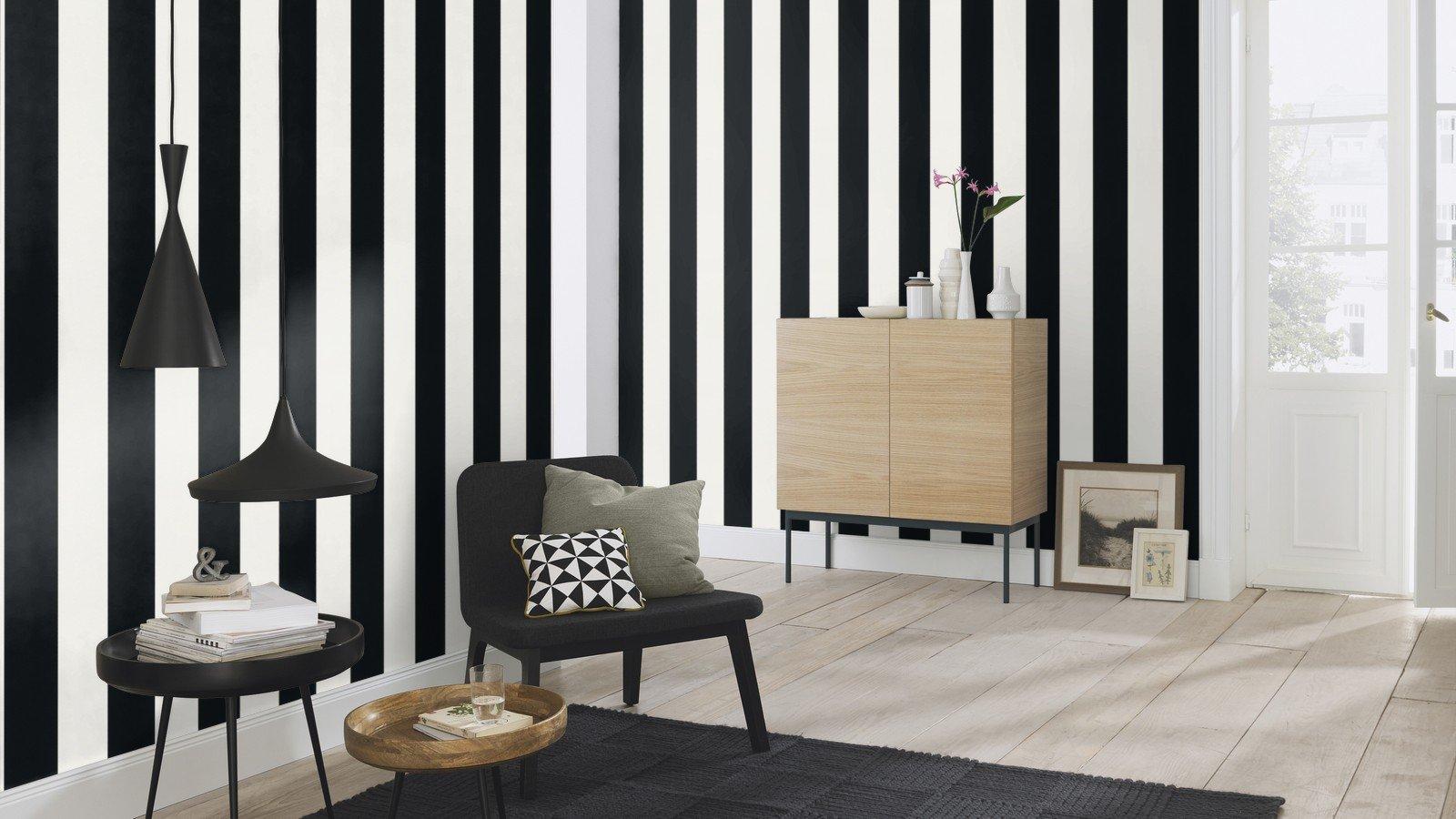 Rasch Rasch, “Just Me” Paper Wallpaper, Graphic Design, Striped, Black and Cream/White Colour, 286694