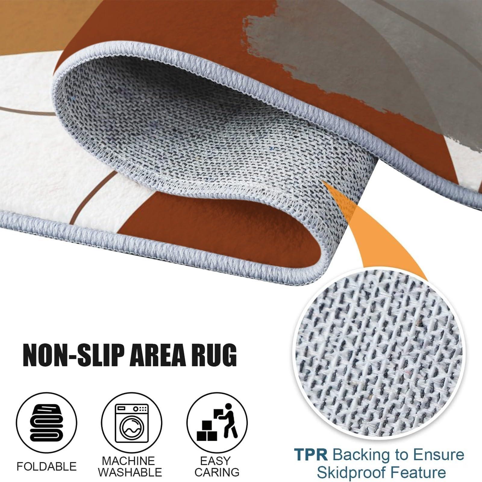 IJUGIX Washable Rug 3x5 Area Rugs for Living Room, Stain Resistant Area Rug, Non-Slip Backing Rugs for Bedroom, Kitchen, Minimalist Geometric Graffiti Lines Printed Carpet