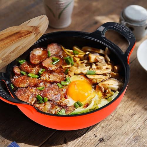 AILIBOO AILIBOO 2 Quart Dutch Oven Pot Round Cast Iron Enamel Cookware with Wooden Lid Soup Pot Mini Soup Pots- orange