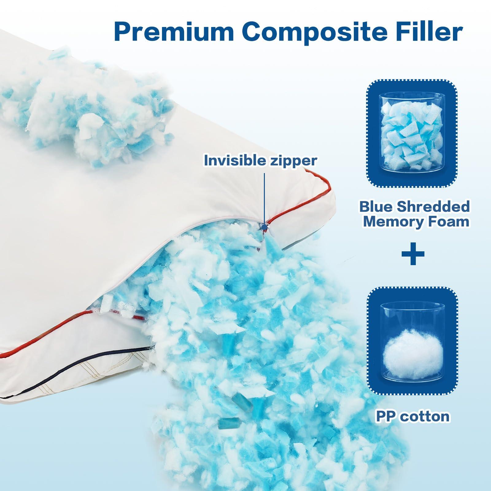 YZ HOME YZ HOME Long Body Pillow for Adults - Firm Body Pillow Insert with Shredded Blue Memory Foam, Adjustable Height, Soft Support for Side Sleeping, Pregnant Women, Washable (20x54 Inch, White)