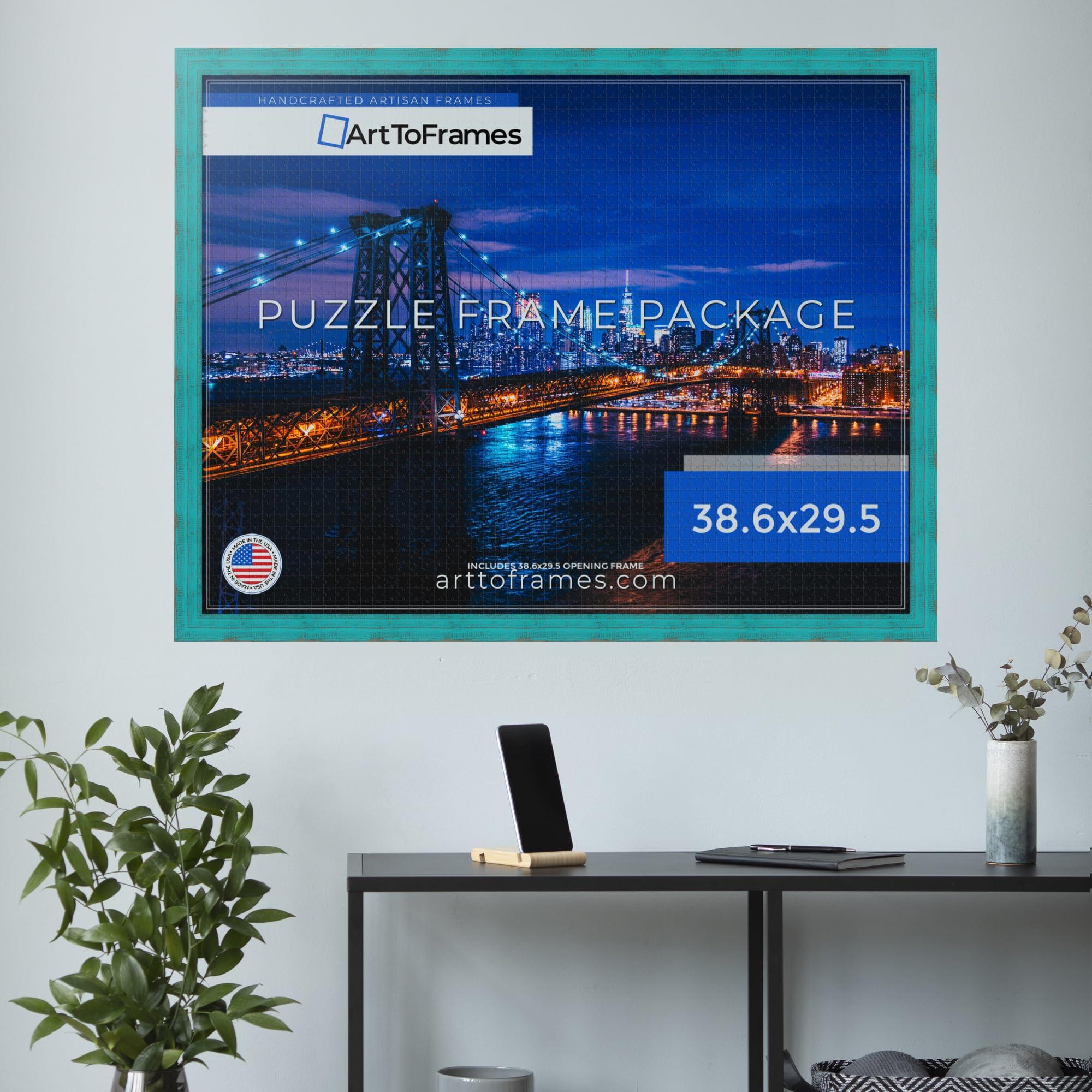 ArtToFrames ArtToFrames 38.6x29.5 INCH/98x75 CM Blue Frame for 2000 piece Puzzles.This 1.50 Inch Custom Wood Puzzle Frame is Turquoise - Comes with Economy Acrylic (PuzzleSM-ECO150-TUR-38.6x29.5)