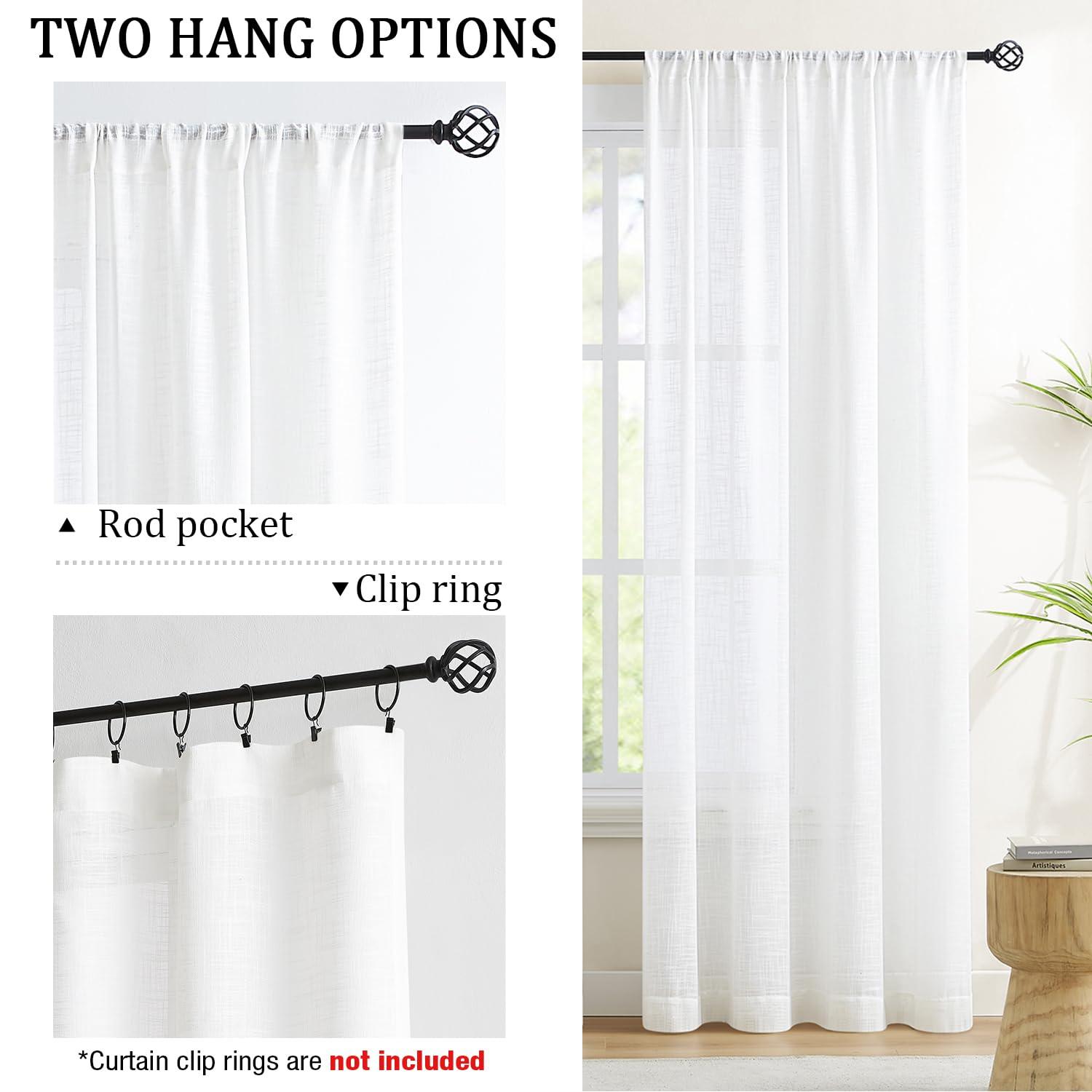 Treatmentex Treatmentex White Sheer Curtains for Bedroom Living Room Not See Through Privacy Linen Textured Window Curtain Set 84-inch Long 54w 2 Panels Rod Pocket