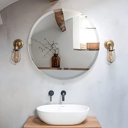 Fab Glass and Mirror Fab Glass and Mirror Frameless Round Safety Backing 1" Beveled Edge Mounted with Hooks-Wall Mirror for Bedroom, 30" x 30", White