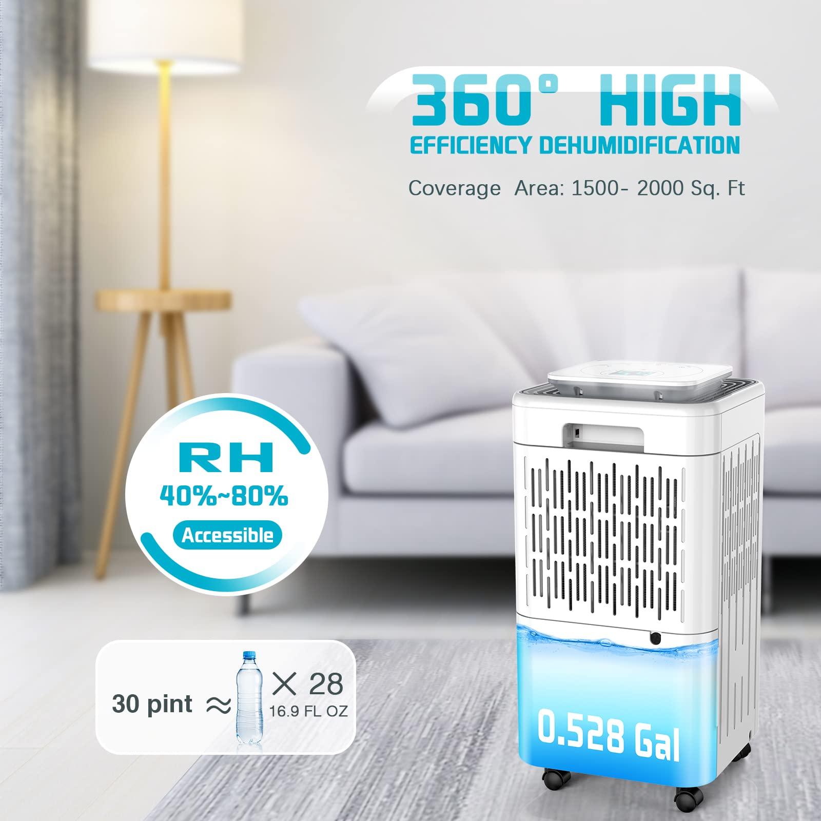 LUKO LUKO 2000 Sq. Ft Dehumidifiers for Large Room and Basements, 30 Pints Dehumidifier with Drain Hose, Auto or Manual Drainage, 0.528 Gallon Water Tank, Auto Defrost, Dry Clothes Function, 24H Timer