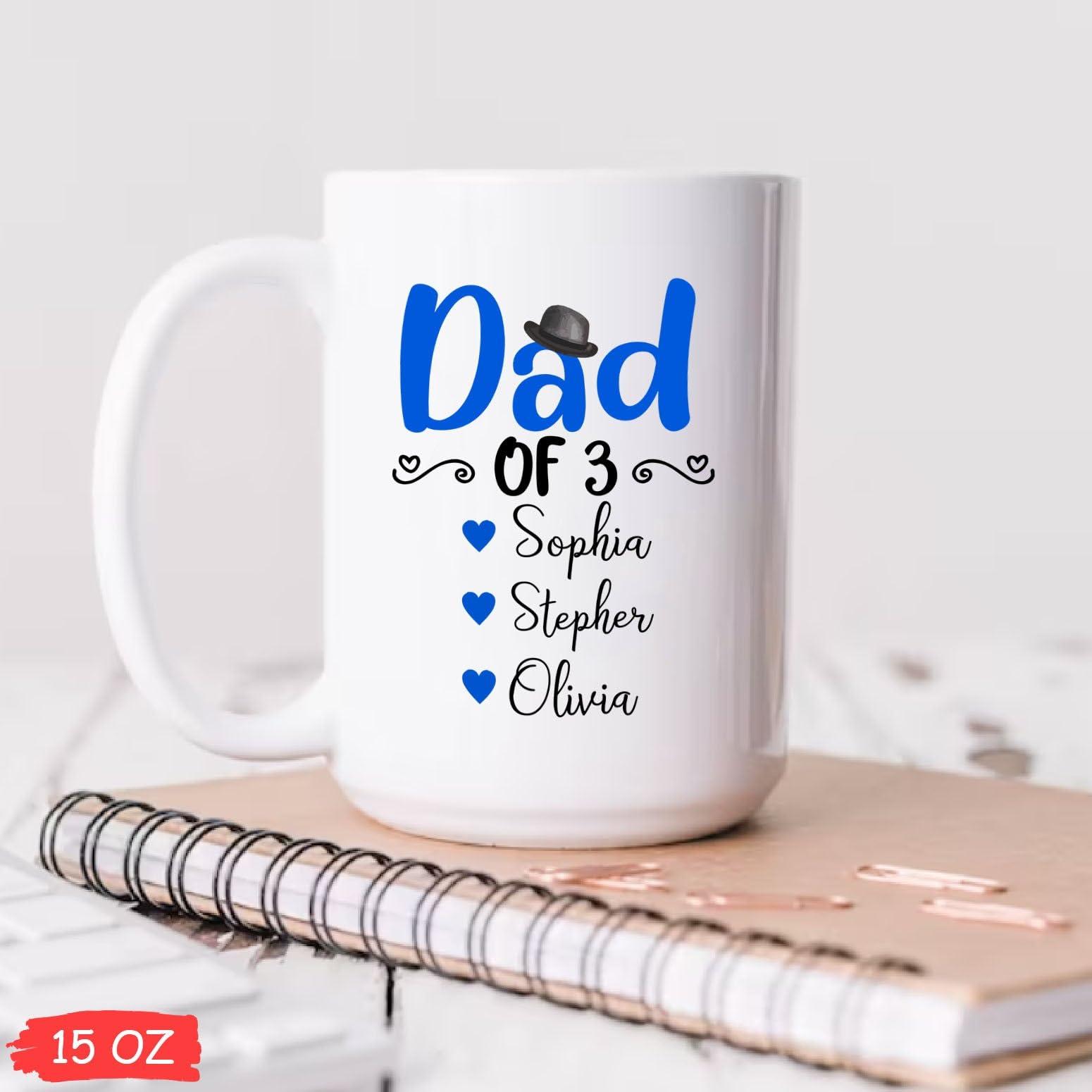 Ezaro Custom Daddy Coffee Mug with Names, Dad of Three Cups, Future Dad Mug from Baby Bump, Papa Porcelain Cup, Personalized Father Tea Cup, Daddy Ceramic Mug, Gift for Father Dad, White Cup 11oz 15oz