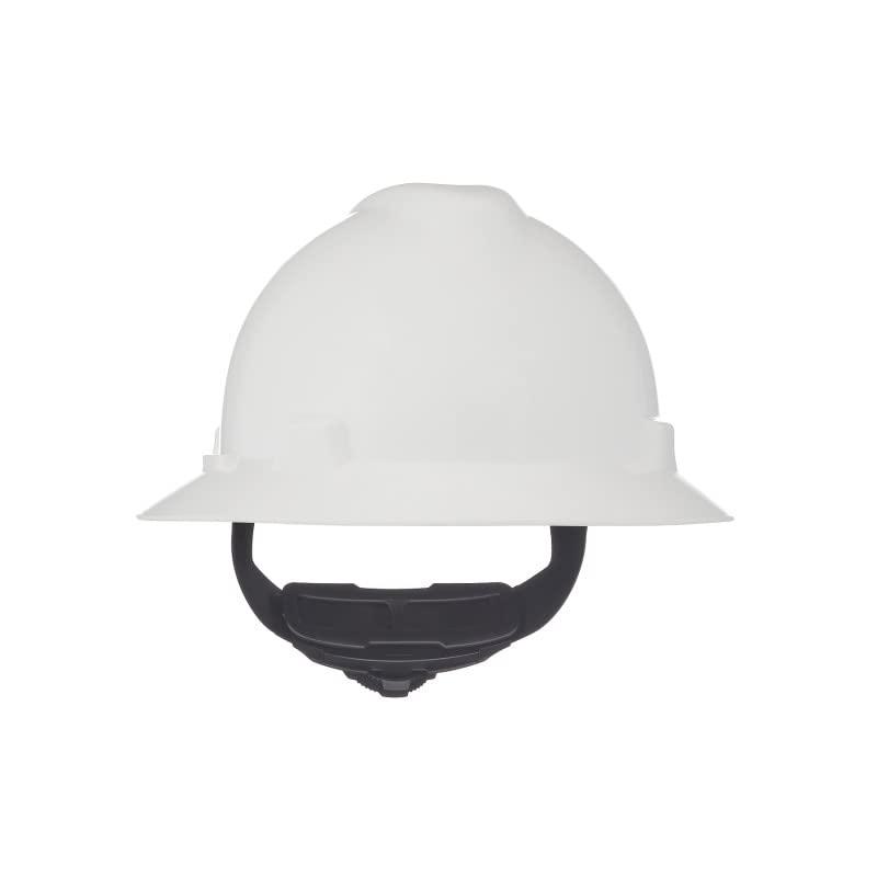 MSA MSA 475369 V-Gard Full-Brim Hard Hat With Fas-Trac III Ratchet Suspension | Polyethylene Shell, Superior Impact Protection, Self Adjusting Crown-Straps - Standard Size in White