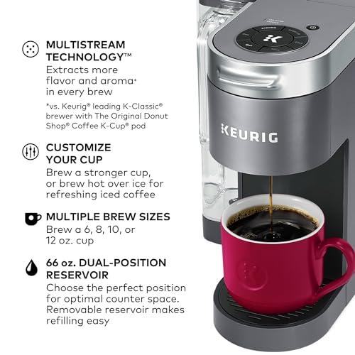 Keurig Keurig K-Supreme Single Serve K-Cup Pod Coffee Maker, MultiStream Technology, 4 Brew Sizes, 66oz Dual-Position Removable Reservoir, Gray
