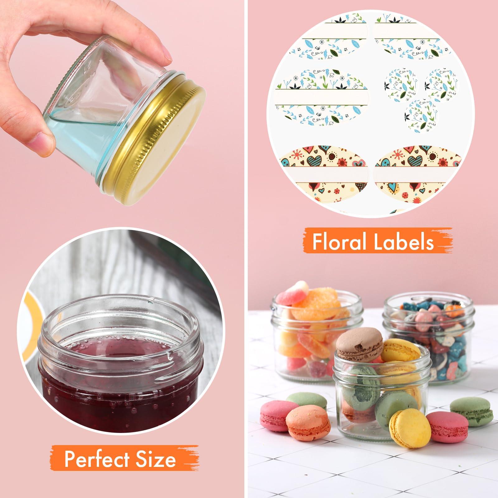 Jaisie.W Jaisie.W 4 oz Mason Jars with Lids 40Pack, Glass Small Mason Jars 4 oz- Mini Mason Jars with Lids&Stickers for Food Storage, Candle Making, Pantry Organizers and Storage (Gold Lids)