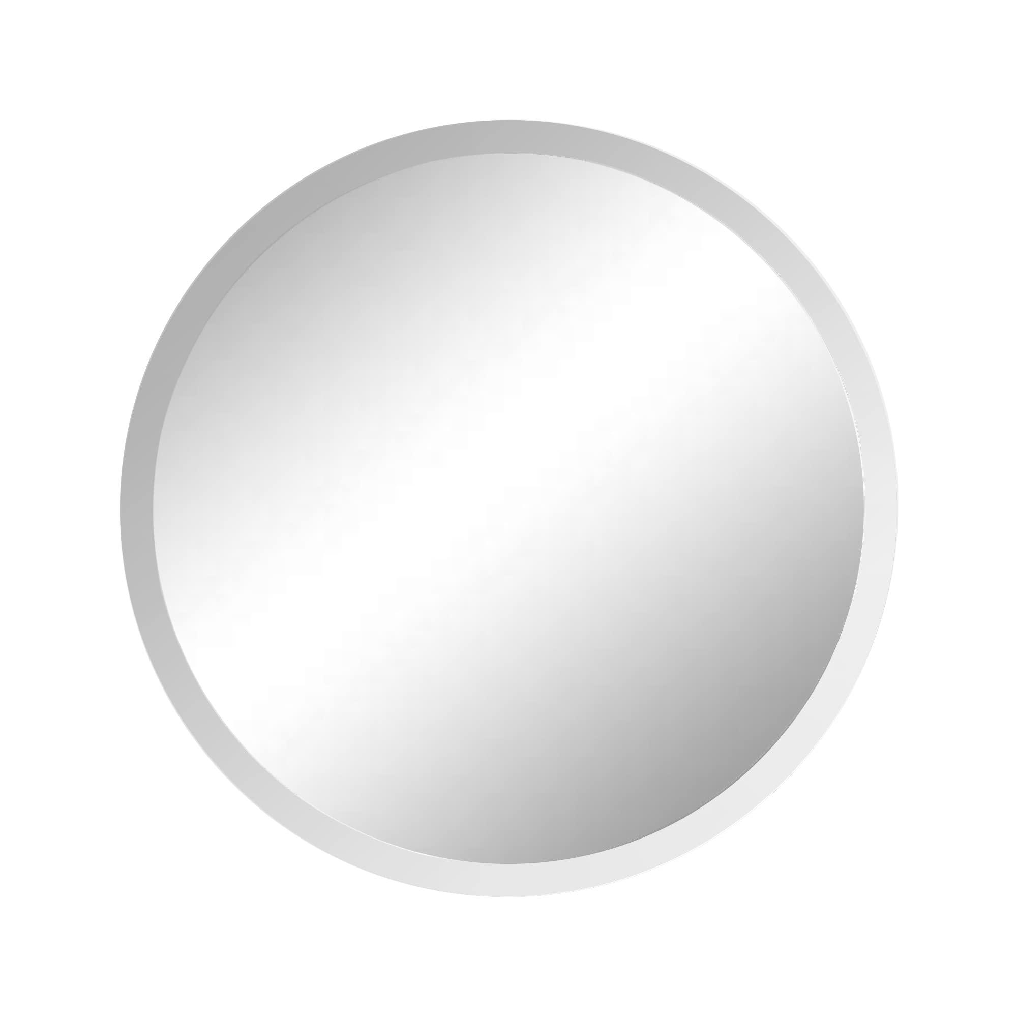 Fab Glass and Mirror Fab Glass and Mirror Frameless Round Safety Backing 1" Beveled Edge Mounted with Hooks-Wall Mirror for Bedroom, 30" x 30", White