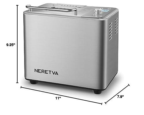 Neretva Neretva Bread Maker, [20-IN-1 & Dual Heater & 2LB]Smallest Size Bread Machine Nonstick Ceramic Pan Bread Maker Machines All Metal for Gluten Free/Dough Maker/French/Dried Meat Floss/Jam/Yogurt(Silver)