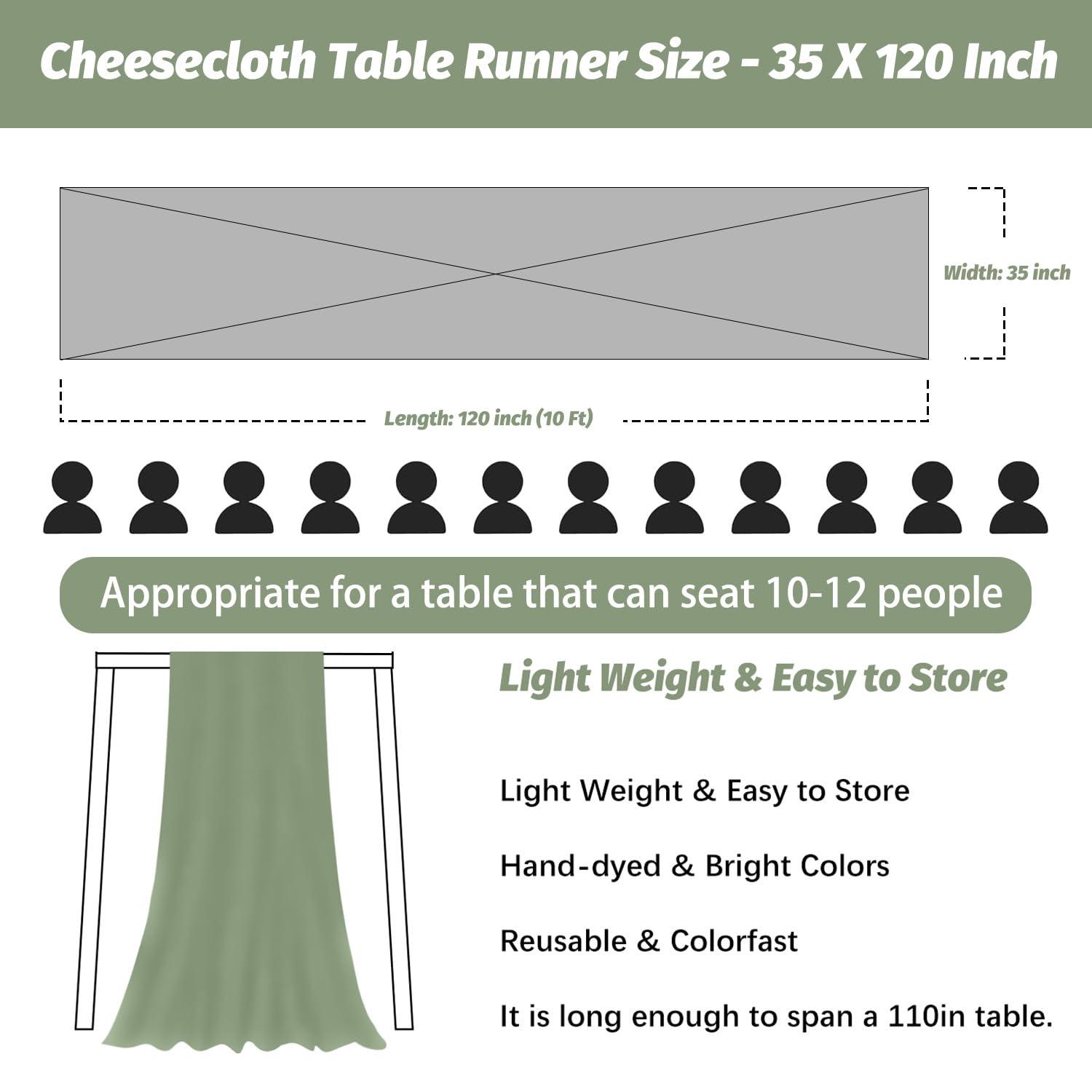 Nialnant Nialnant Sage Green Cheesecloth Table Runner 10 Ft, Sage Green Gauze Table Runner, Boho Table Runner for Party Wedding Baby Shower Holiday Decor Green Table Runner 120 Inches Long