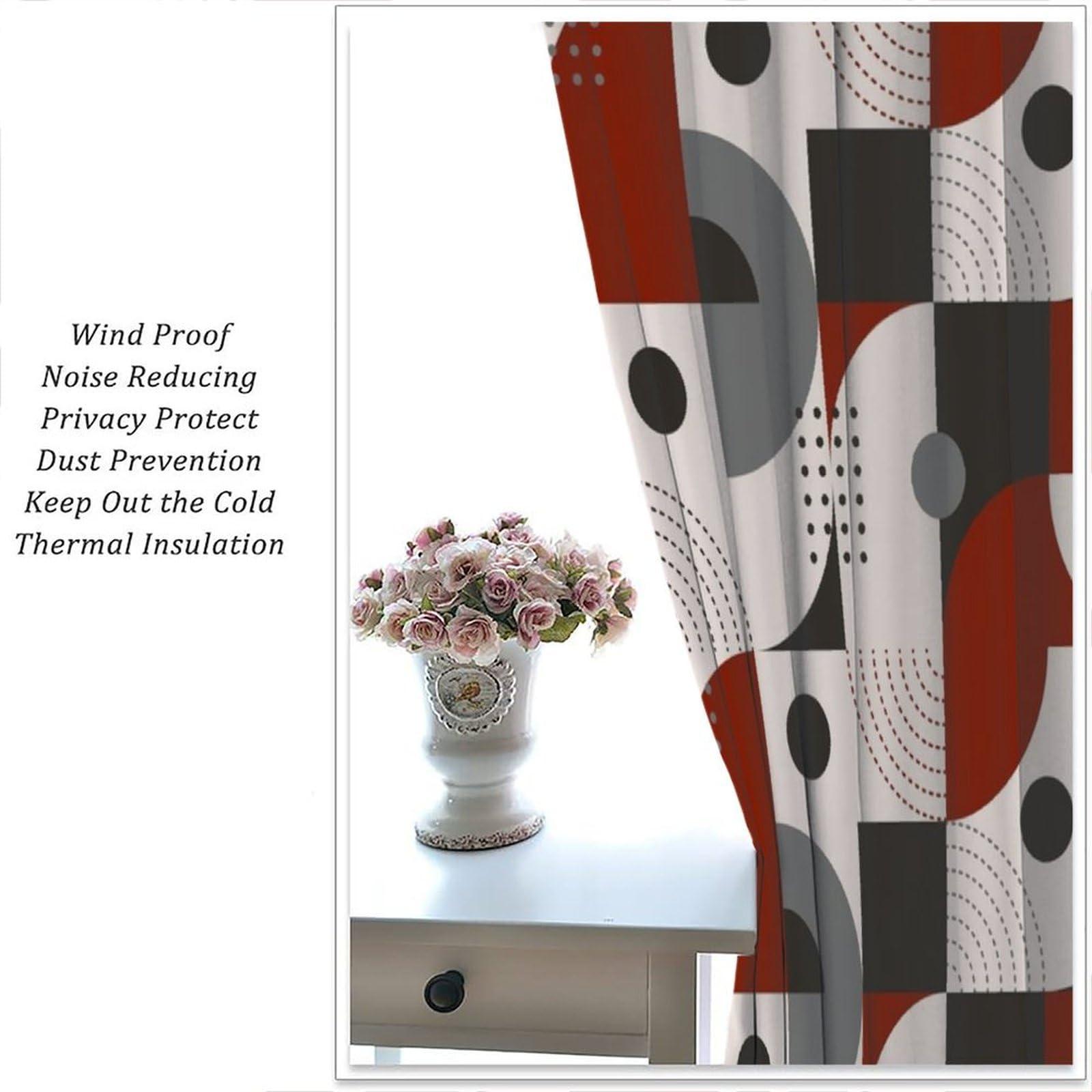 Chocolatemaoutdash Seamless Monochrome Geometric Pattern on Stripe Background Blackout Curtains Rod Pocket Thermal Insulated Drapes Darkening Window Curtain for Bedroom Living Room Kitchen 31.5x63in x 2