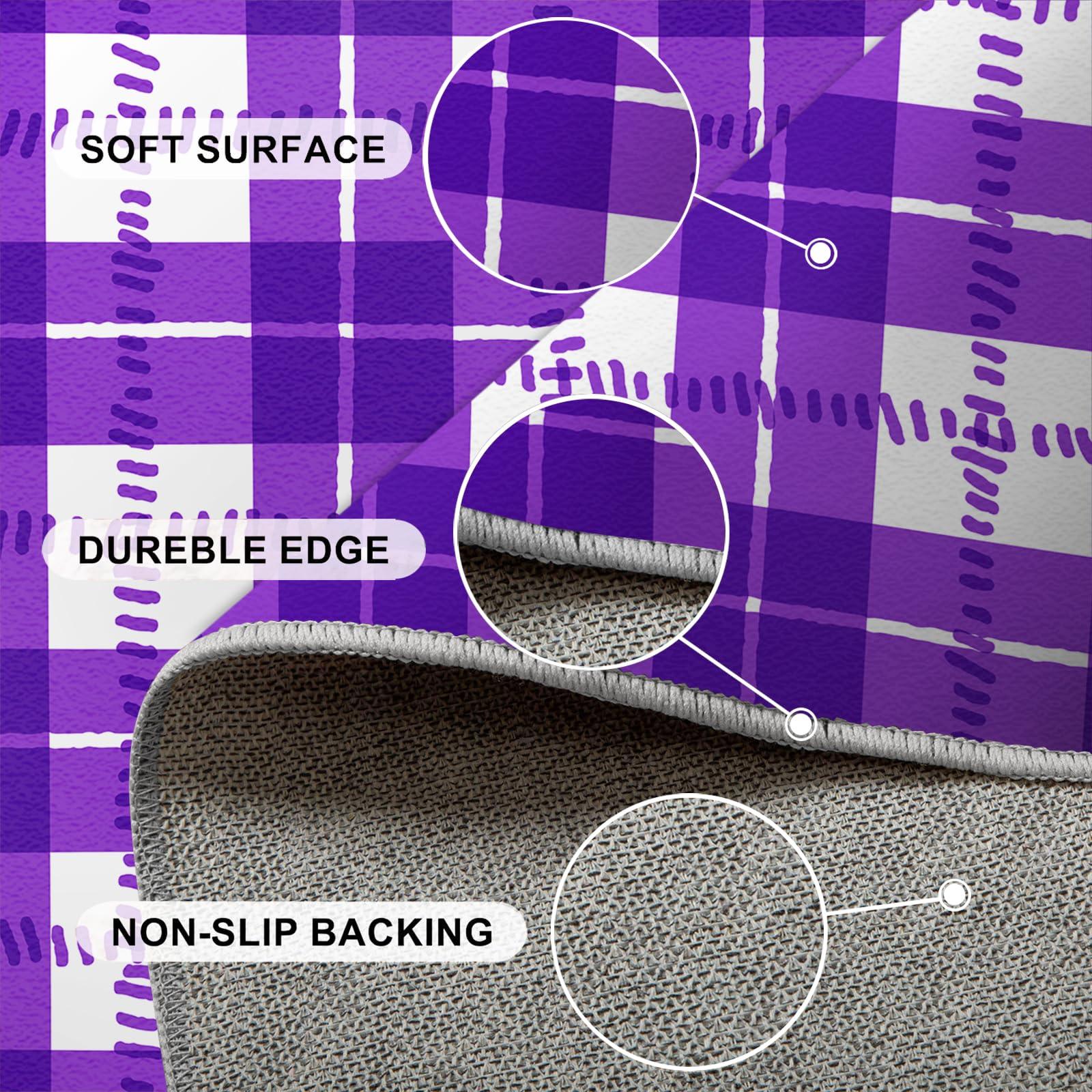 FACADUP Area Rug 7'x9' Creative Line Grid Purple Rugs, Exquisite Check Purple Area Rugs, Indoor Entrance Thin Rug Ultra Soft Throw Floor Carpet for Bathroom Laundry Room