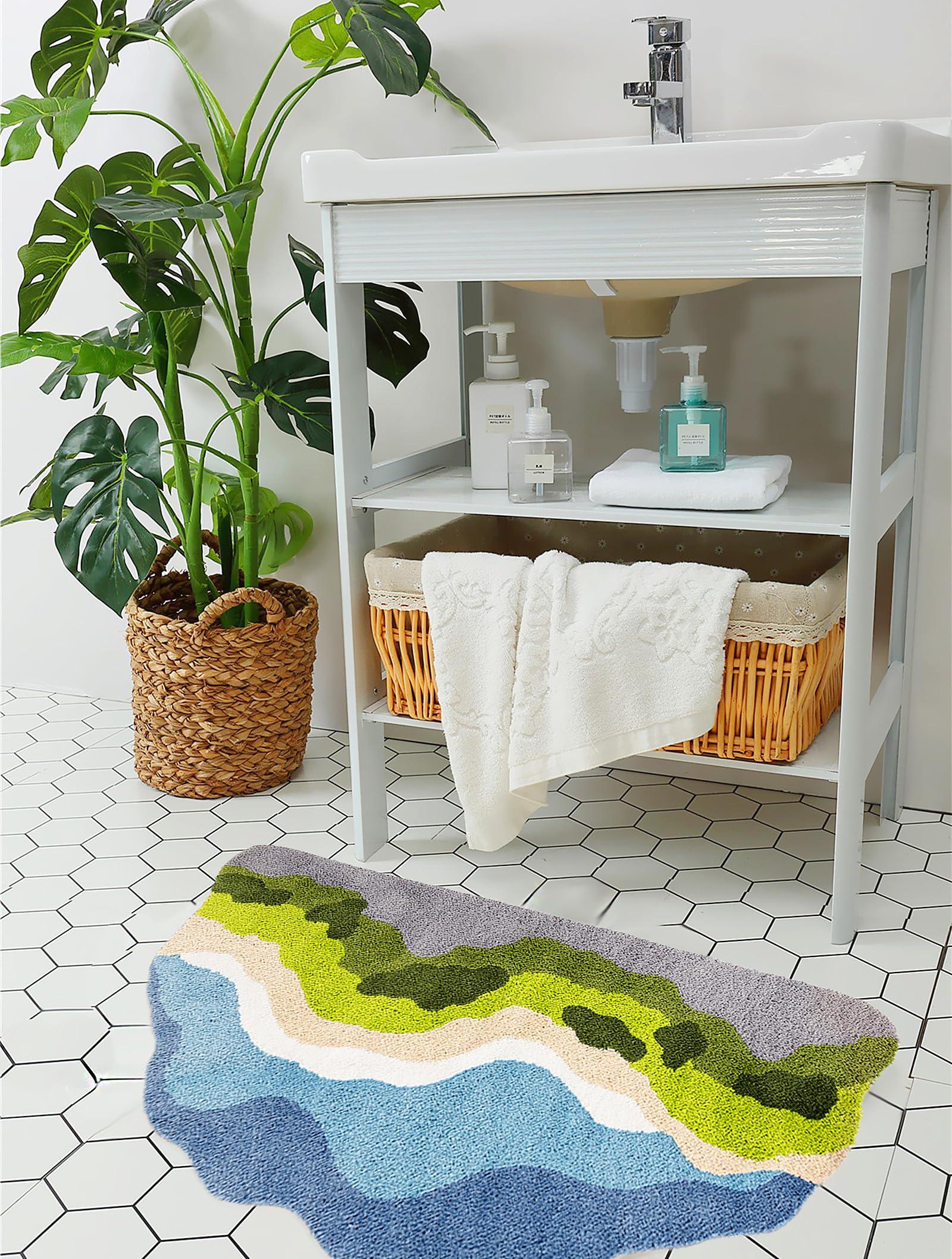 LEVINIS LEVINIS Moss Bath Mats, Cute Green Moss Shag Bathroom Rugs Non Slip Soft and Water Absorbent Bath Rug for Bathroom, Shower, Tub, Indoor Doormat 31\"20\"