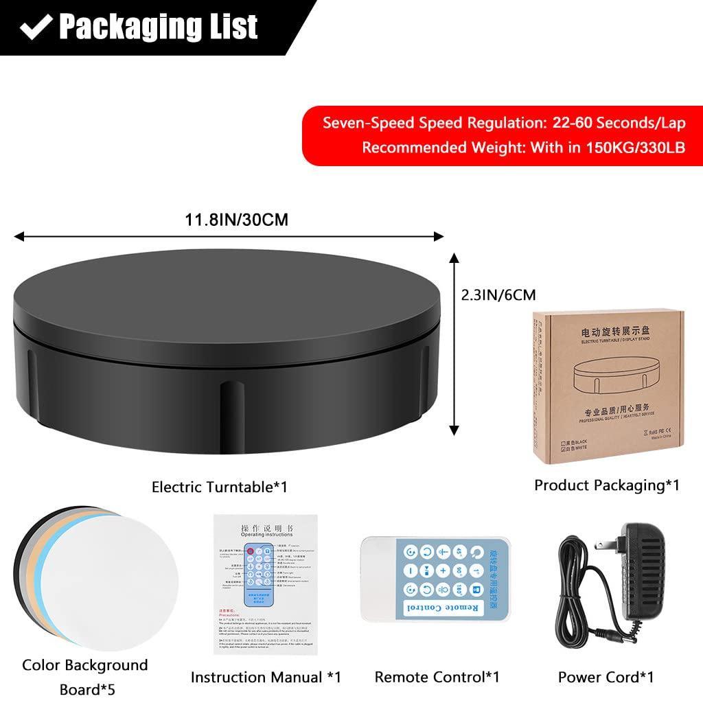 FONOBO FONOBO Motorized Rotating Display Stand 360 Electric Turntable with 5 PVC Backgrounds, 330Lb Load for Display Heavy Duty Product,Black