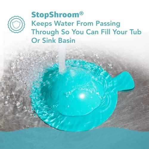 StopShroom StopShroom STBLU232 Universal Stopper Plug Cover for Bathtub, Bathroom and Kitchen Drains, Aqua