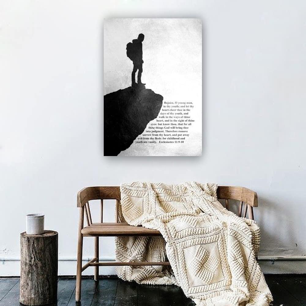 Deneest Deneest Ecclesiastes 11 9 10 Bible Quotes Wall Art Scripture Posters Art for Hallway Giclee Pictures Painting Panels Vertical Canvas Bedroom (12.00\'\'x16.00\'\',Framed)