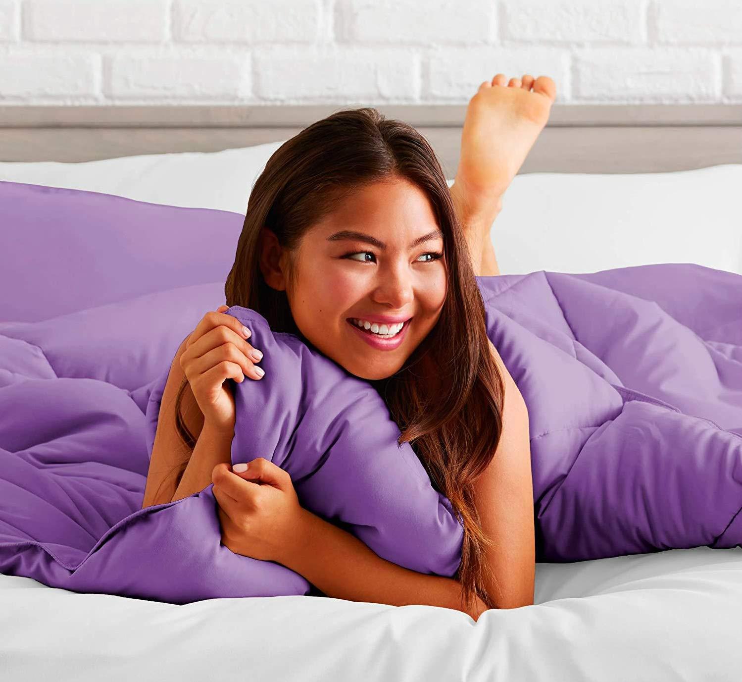 Daksh Linen Daksh Linen California King Bed in a Bag 7-Pieces 1000 Thread Count Lilac Comforter Set with Sheets (Comforter + Flat + Fitted 18\'\' + 4 Pillowcases) 500 GSM All Season Bedding Sets