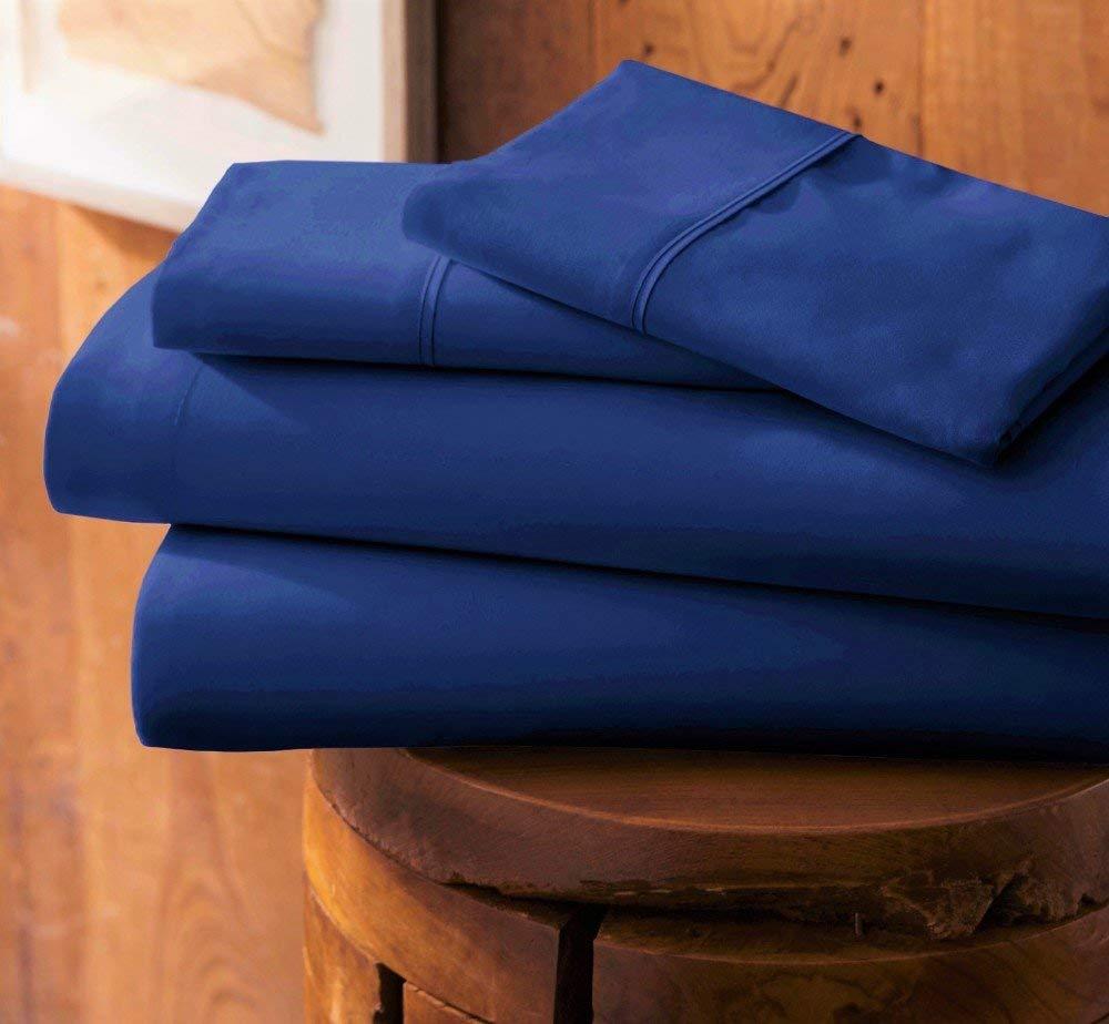 Sheets N More 600TC 100% Egyptian Cotton Bed Sheet, 4-Pc Full XL Royal Blue Solid Sheet Set Single Ply Long Staple Cotton Yarns, Sateen Weave, Fits Mattress Upto 12\" Deep Pocket