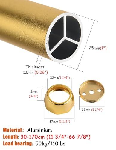 Oracra Closet Rod Champagne Gold Closet Rods and Brackets, Heavy Duty Hanging Clothes Rack, 17 18 24 29 30 32 36 48 50 Inch Removable Clothing Valet Pole Bar,(Champagne,35cm(13 3/4"))