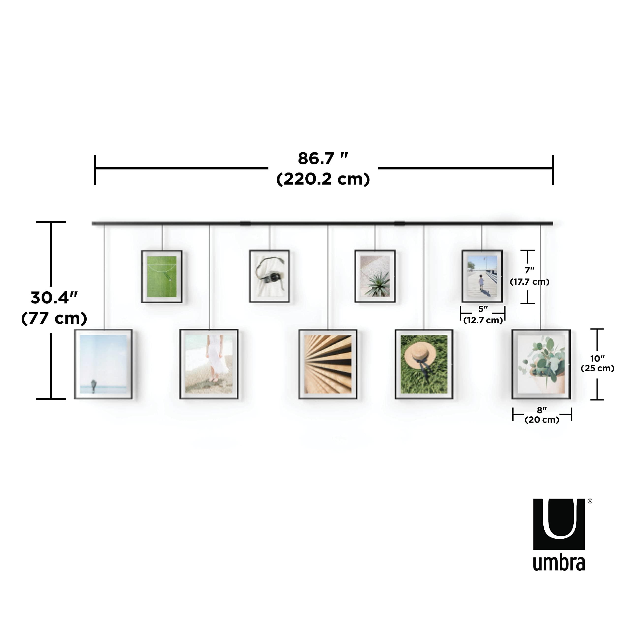 Umbra Umbra Exhibit Picture Frame Gallery Set, Adjustable Wall Collage Displays Nine Photos (Four 5x7\" and Five 8x10\"), Set of 9, Black