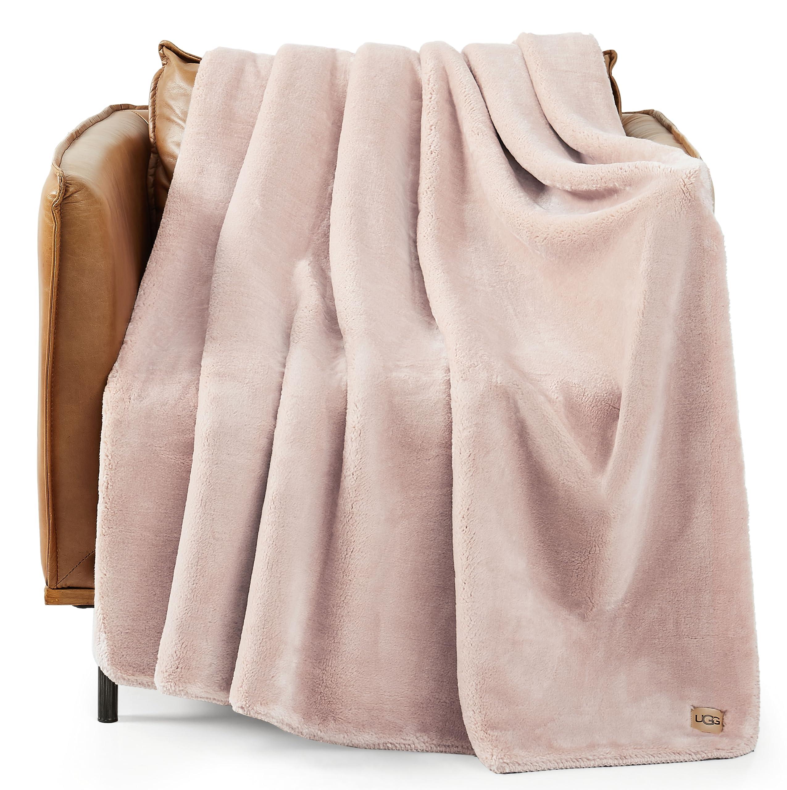 UGG UGG Whitecap Plush Throw Blanket Fleece Lightweight Soft Cozy Throw for Couch Luxury Home Decor for Living Room Machine Washable Hypoallergenic Flannel Blankets, 50-inch x 70-inch, Light Pink Quartz
