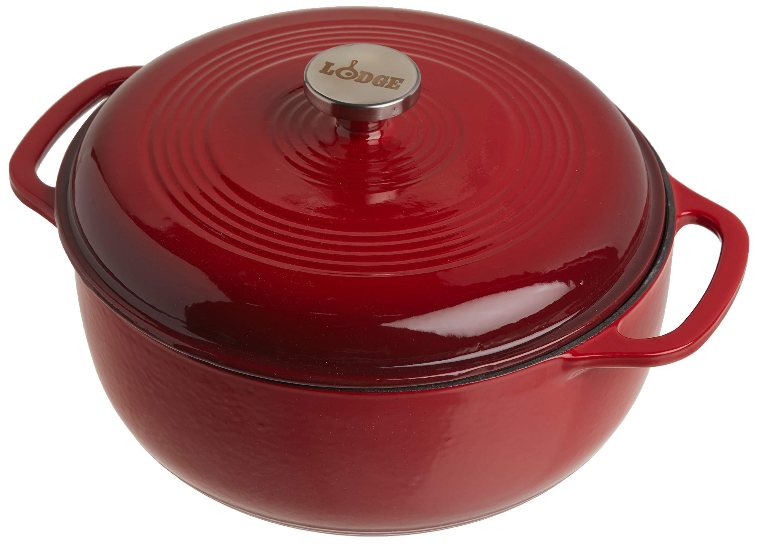 Lodge Lodge EC6D43 Enameled Cast Iron Dutch Oven, 6-Quart, Island Spice Red & Enameled Cast Iron and Stoneware Care Kit, 12 oz