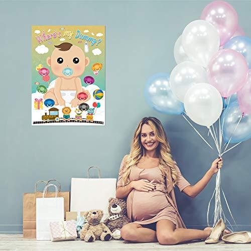 FEPITO FEPITO Baby Shower Party Games,Juegos para Baby Shower,Pin The Dummy on The Baby Game with 24Pcs Pacifier Stickers for Baby Shower Party Supplies