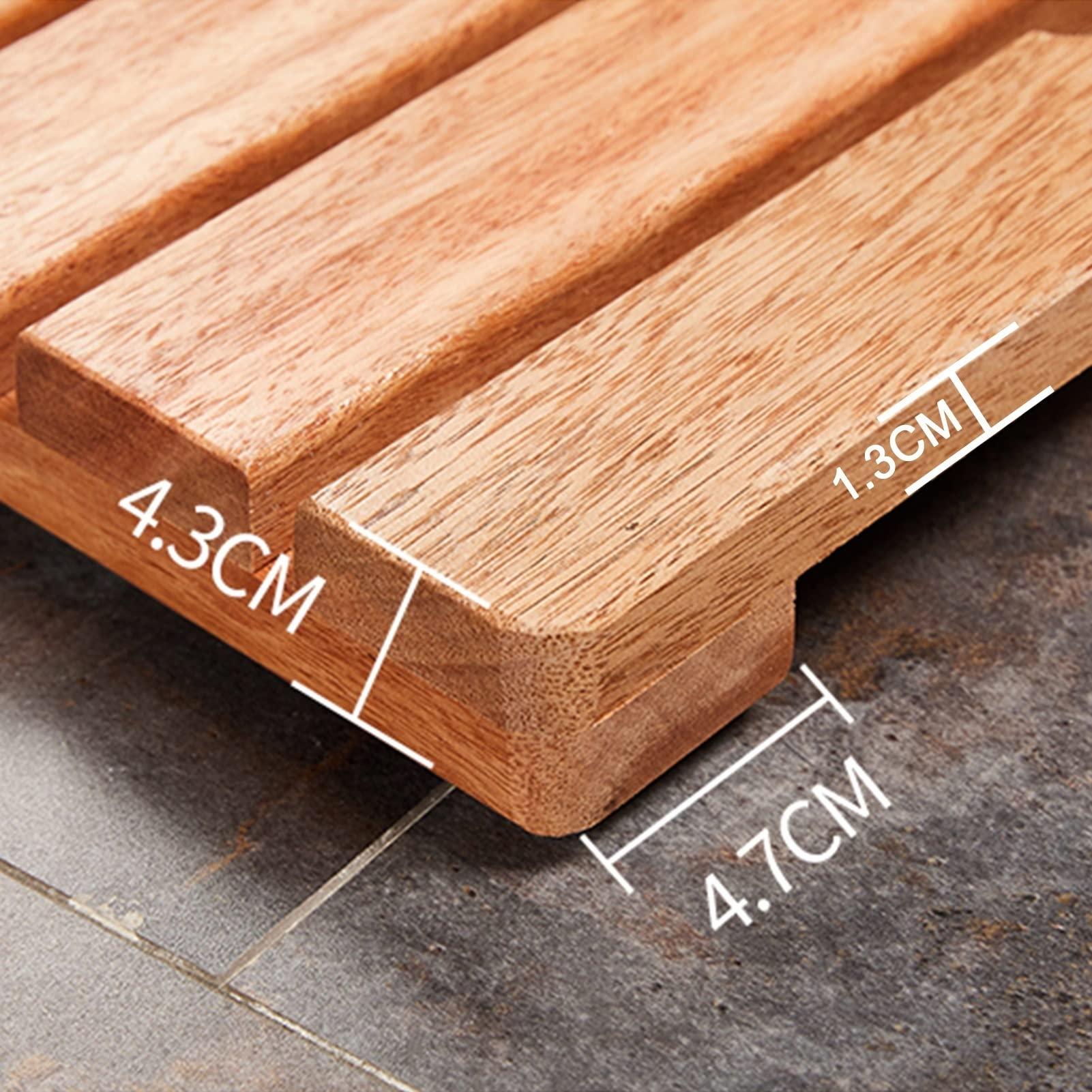 AQHZB Teak Shower Mat Large, Comfortable Wood Board Foot Mat/Slatted Drainage Elevated Platform Non Slip, Tall 2 Inch Bath Mat/Carpet/Doormat (Size: 45x50x4.3cm (17.7x19.7x1.7in))