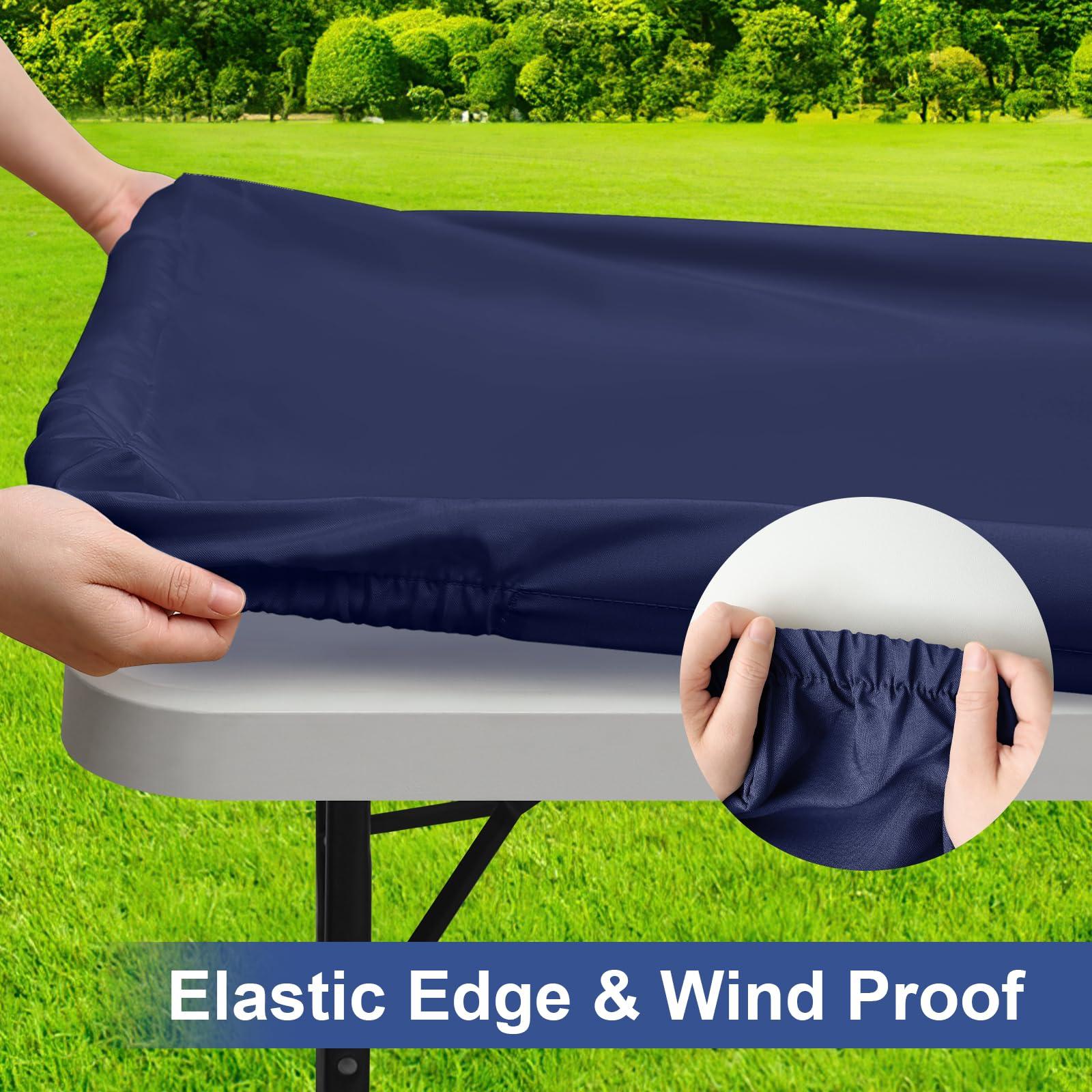 homing homing Rectangle Table Cloth Cover, Waterproof Polyester Elastic Fitted Tablecloth, Fits for 8 Foot Folding Tables, Washable Table Protector for Picnic, Camping, Outdoor (Navy Blue, 30\" x 96\")