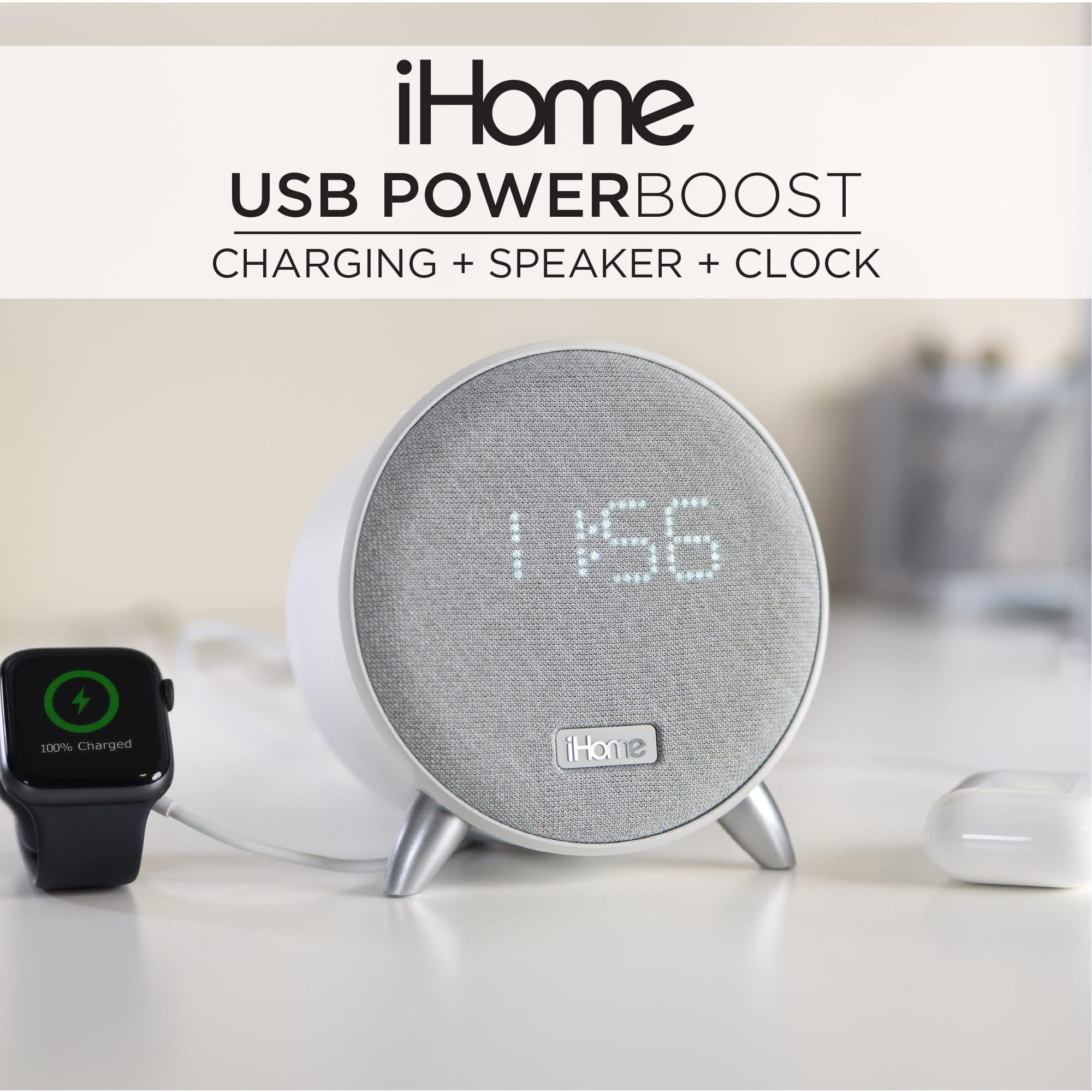 iHome iHome Bluetooth Alarm Clock with USB Charging and Ambient Night Light, Digital Alarm Clock for Bedroom, Home Office, or Dorm (IBT235V2W White)