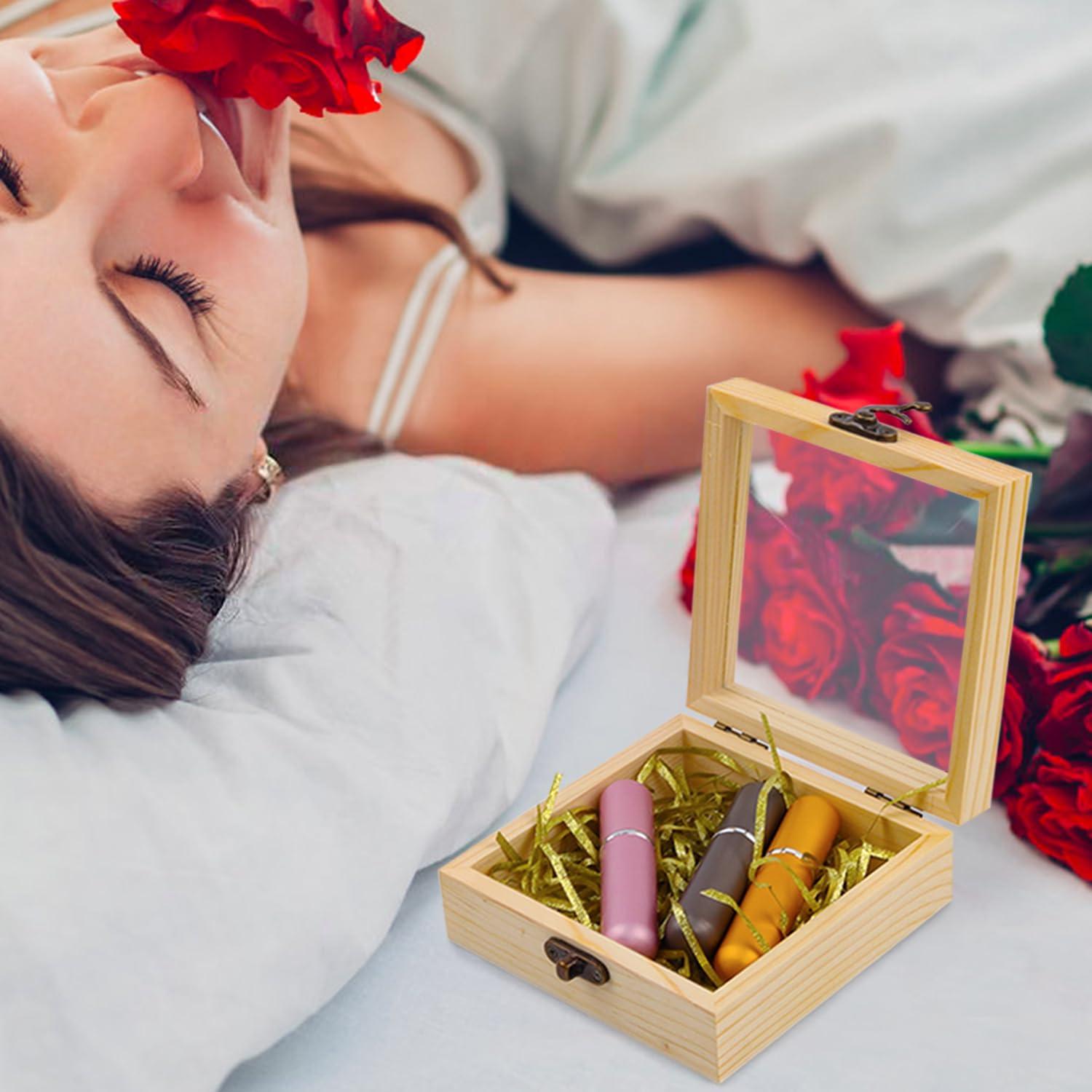 Rocutus Wooden Box,2 Pack Handcrafted Wooden Gift Box Unfinished Pine Wood Boxes Wooden Storage Box,Wood Box Natural Wooden for Storage & Gifting - Rustic Design with Hinged Lid (3.3 x 3.3 x 1.96 In)