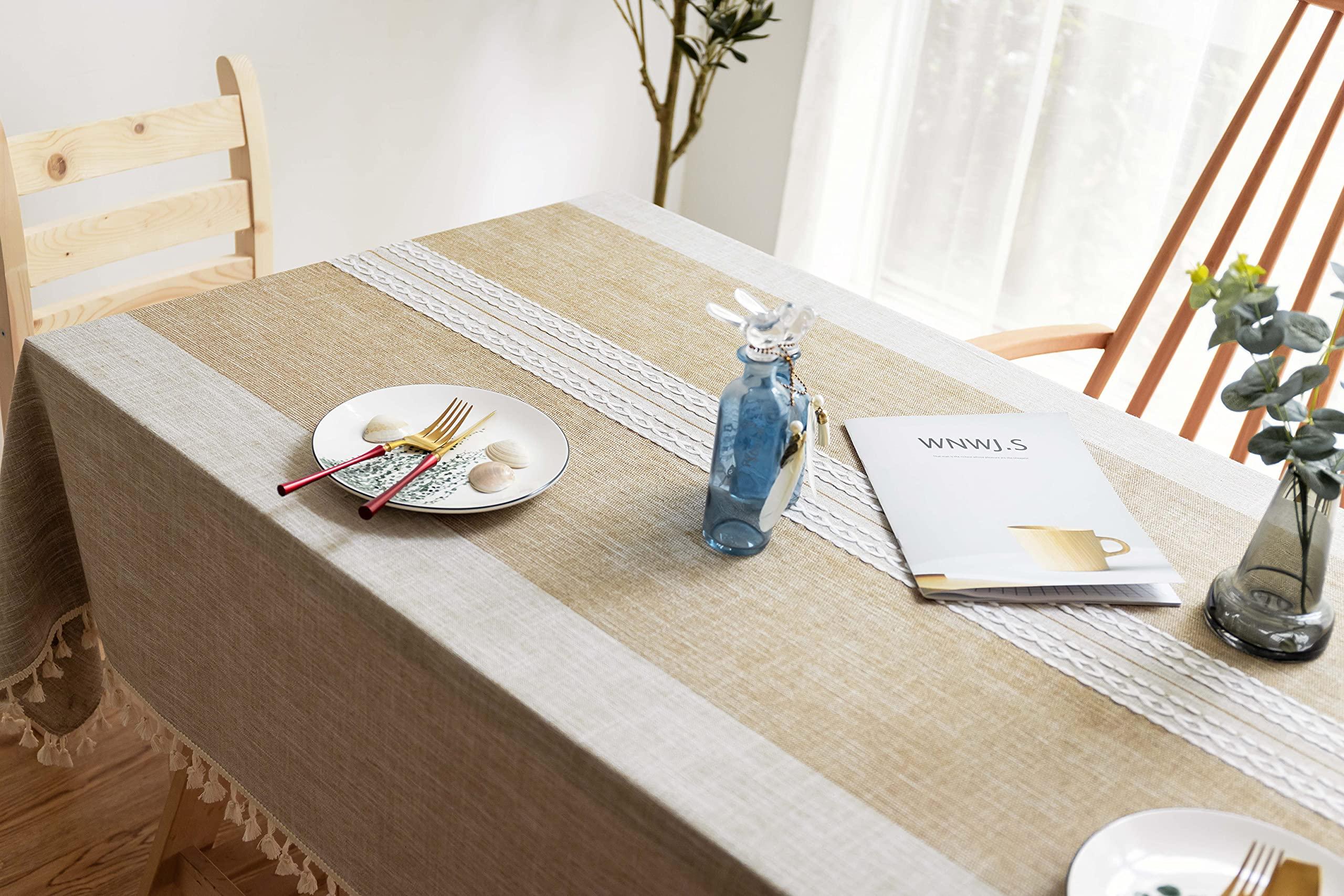 Dabuda Dabuda Coffee Cotton Linen Tablecloth for Rectangle Tables Fabric Tassel Tablecloths for Kitchen,Dining, Christmas Party (Coffee,5587 Inch,6-8 Seats)