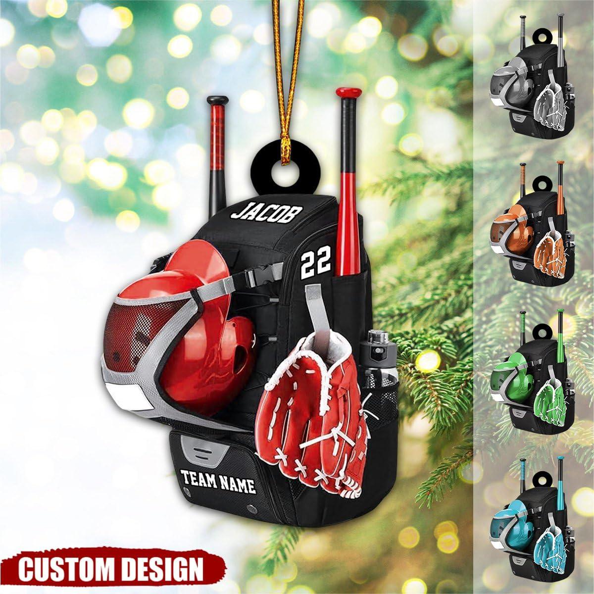 Generic Personalized Baseball Bag with Helmet & Gloves Christmas Ornament Gift For Baseball Lovers 2024 Personalized Christmas Tree Ornament for Baseball Lovers Baseball Glove Bat and Ball Ornament