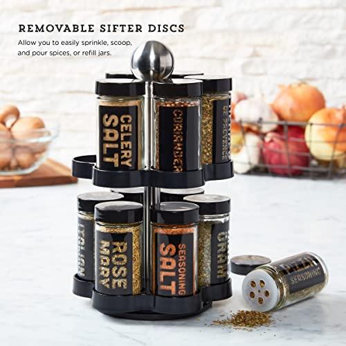 Kamenstein Kamenstein 12 Jar Madison Revolving Countertop Spice Rack with Spices Included, FREE Spice Refills for 5 years, Black Rack with Black Caps
