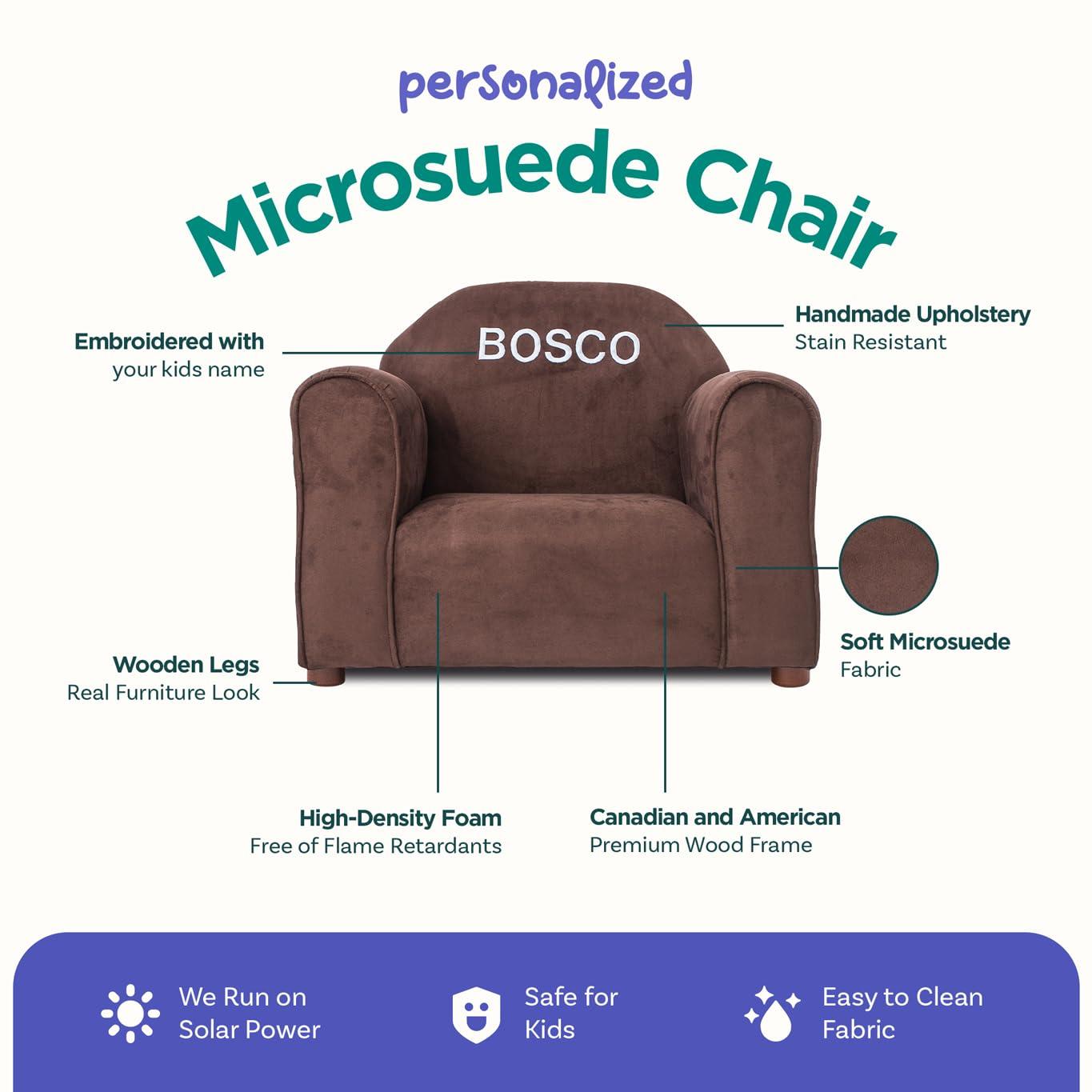 Keet Keet Personalized Toddler Chair, Customize with Name, Personalized Kids Chair, Embroidered with Name, Kids Armchair Personalized, Easy to Coordinate, Ages 2-5 Years, Kid Sofa Chair, Microsuede Brown