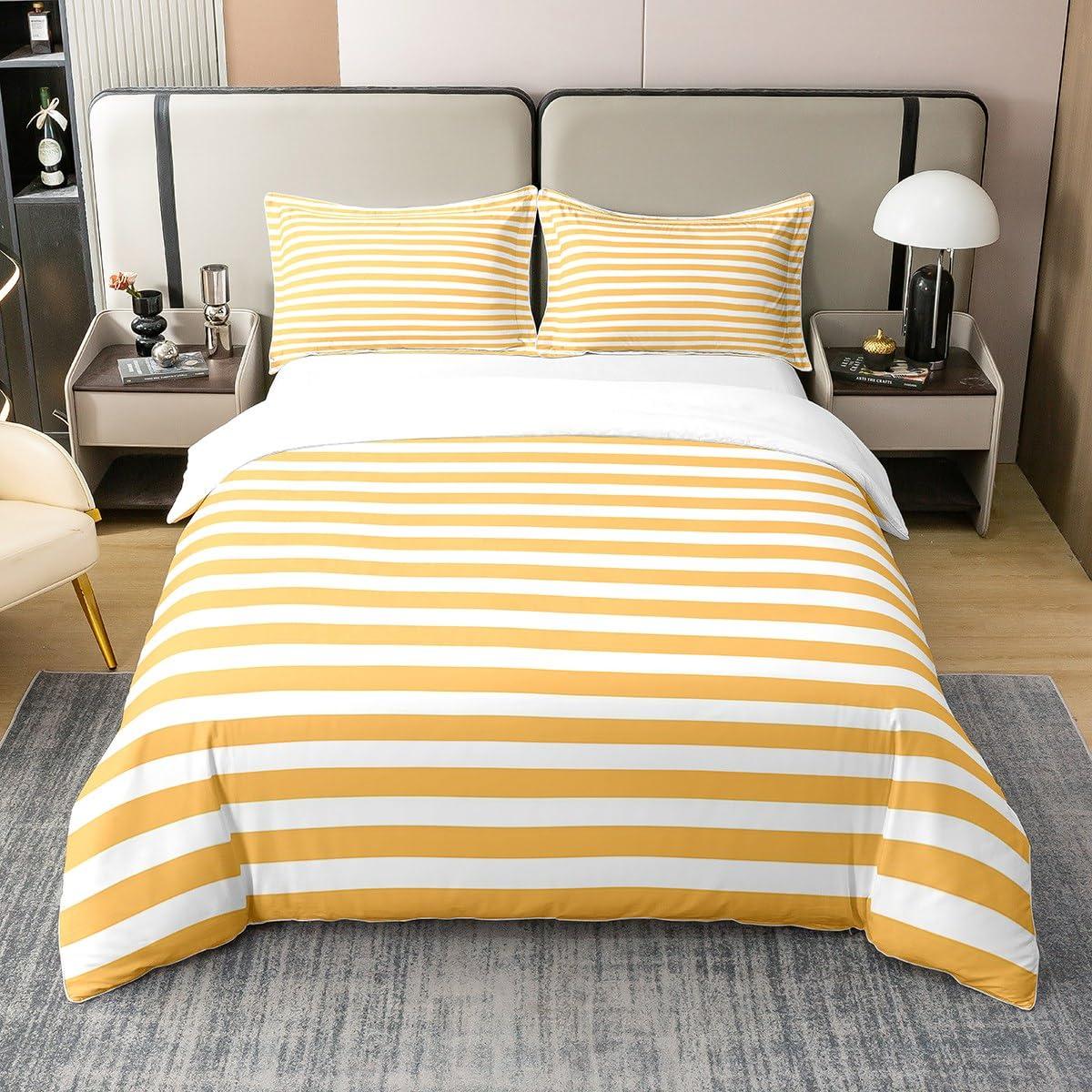 Erosebridal Erosebridal 100% Cotton Yellow White Striped Duvet Cover Full Farmhouse Ticking Stripes Gothic Home Decor Comforter Cover Horizontal Stripes Geometric Lines Bedding Set Modern Abstract Quilt Cover