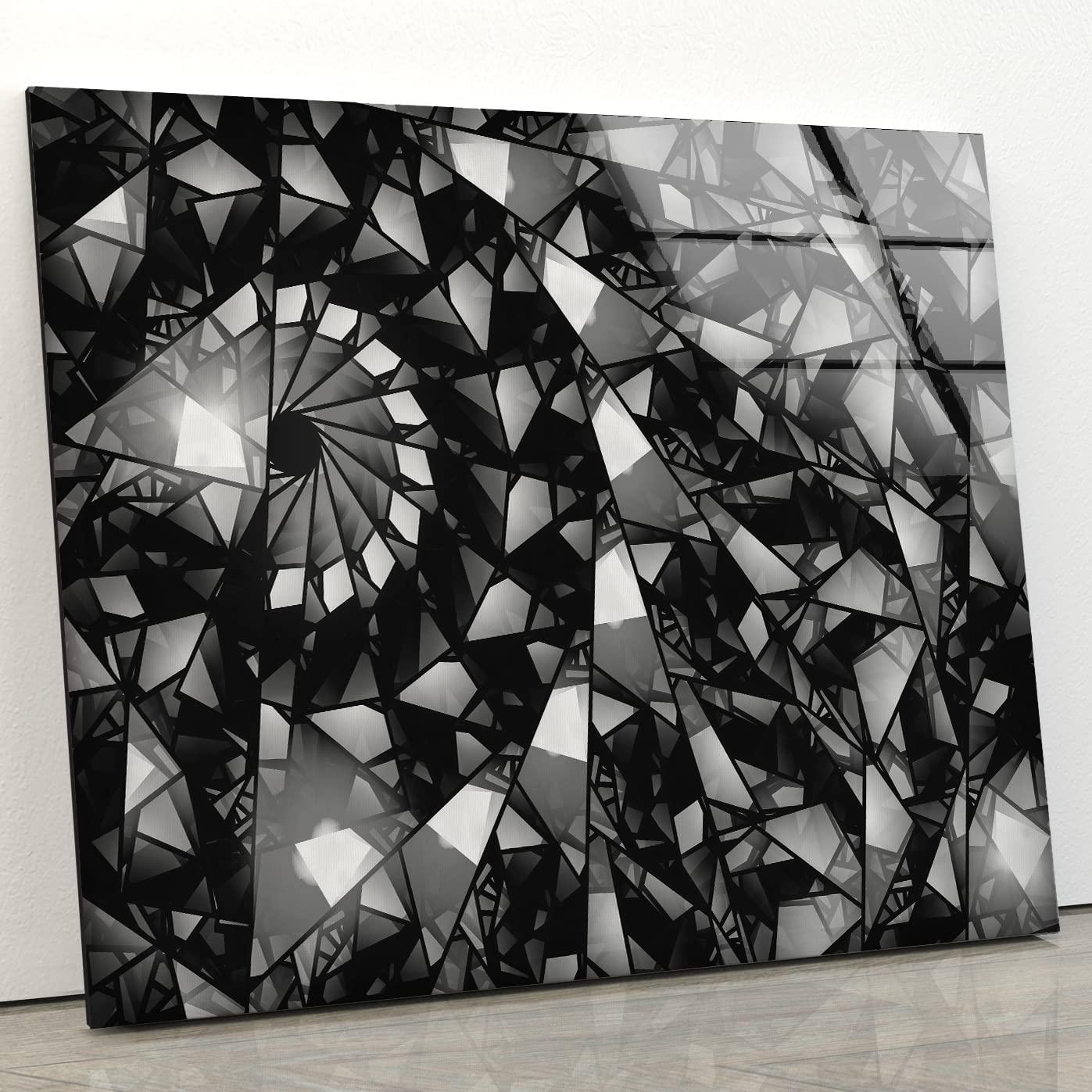 My Photostation.com Myphotostation Black and White Abstract Tempered Glass Wall Art 43Wx27H\'\' Abstract Wall Art Geometric Art Decor Glass Printing Large Wall Art for Living Room Tempered Glass Panel Stained Wall Decor