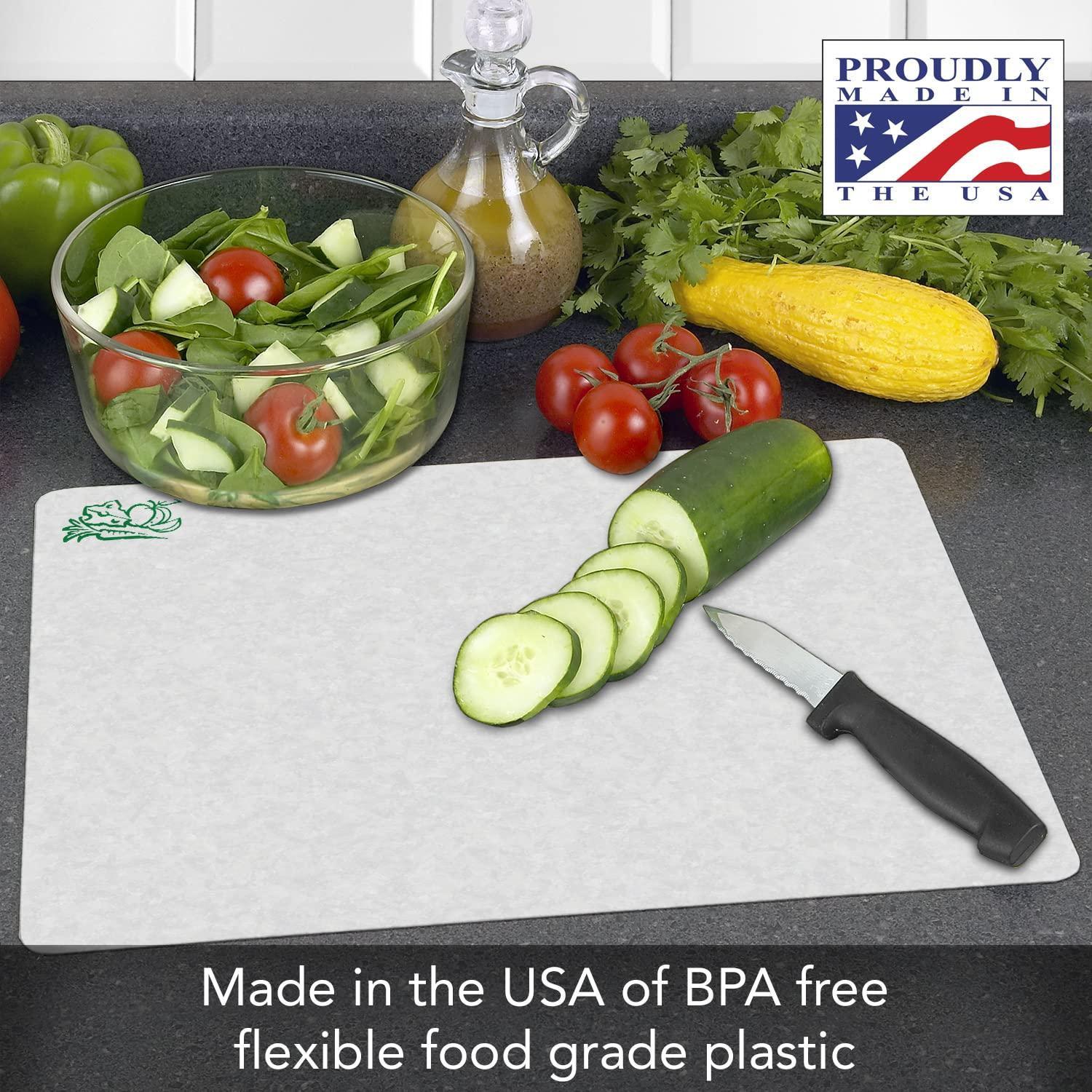 Counterart Flexible Cutting Board Mats Set of 3, Clear Frosted with Food Icons, Made in the USA of BPA Free Food Grade Plastic, 11.5 x 15