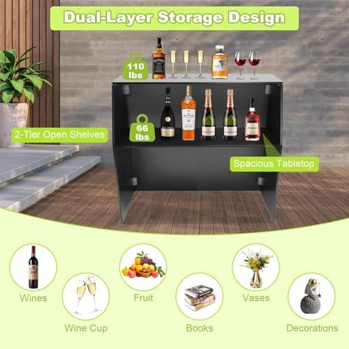 Akynjtbca Akynjtbca Bar Table Cabinet 42\" Tall Portable Event Bar, Farmhouse Coffee Bar Cabinet with Top and Middle Shelves, Foldable Bartender Station for Home&Parties (Black + Black Aluminum Cladding)