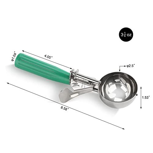 New Star Foodservice New Star Foodservice 34806 Commercial-Grade Thumb Press Food Disher/Ice Cream Scoop, 18/8 Stainless Steel, 3.25 oz, Size 12, Green