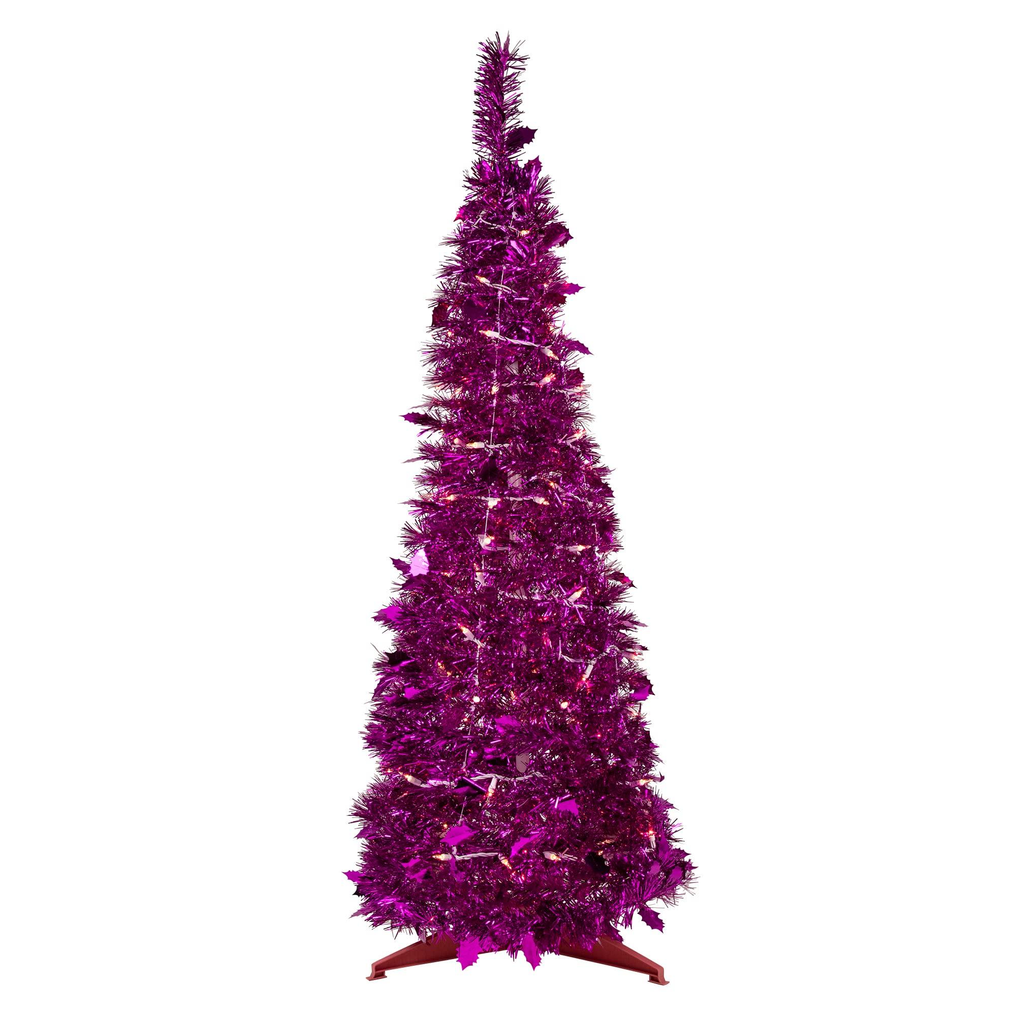 Northlight Northlight 6' Pre-Lit Pink Tinsel Pop-Up Artificial Christmas Tree, Clear Lights