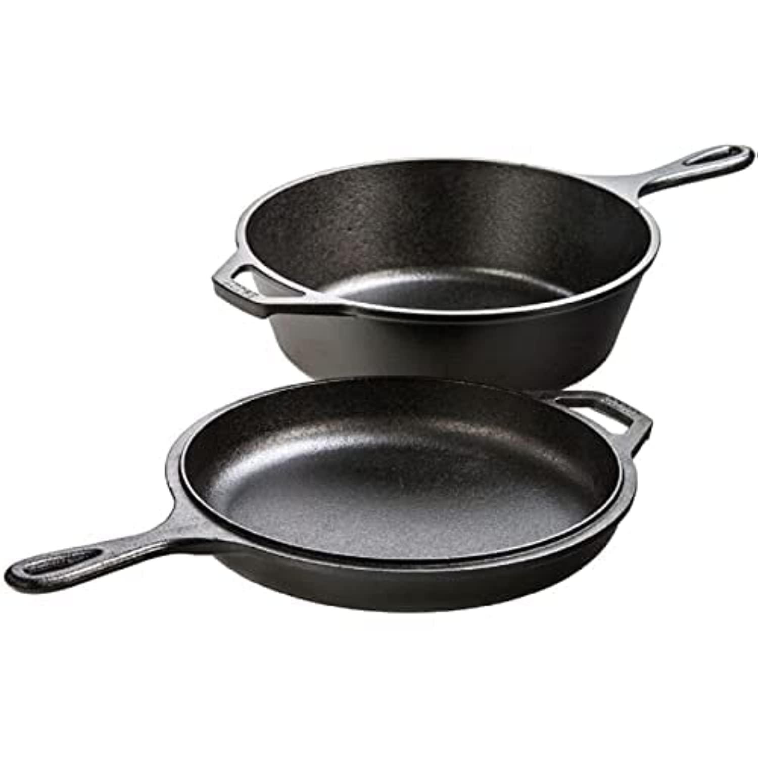 Lodge Lodge Pre-Seasoned 2-in-1 Cast Iron Combo Cooker - 3.2 Quart Deep Pot Cooker + 10.25 Inch Frying Pan - Use in the Oven, on the Stove, Grill, or Over a Campfire - Use to Sear, Saut, Broil, Fry- Black