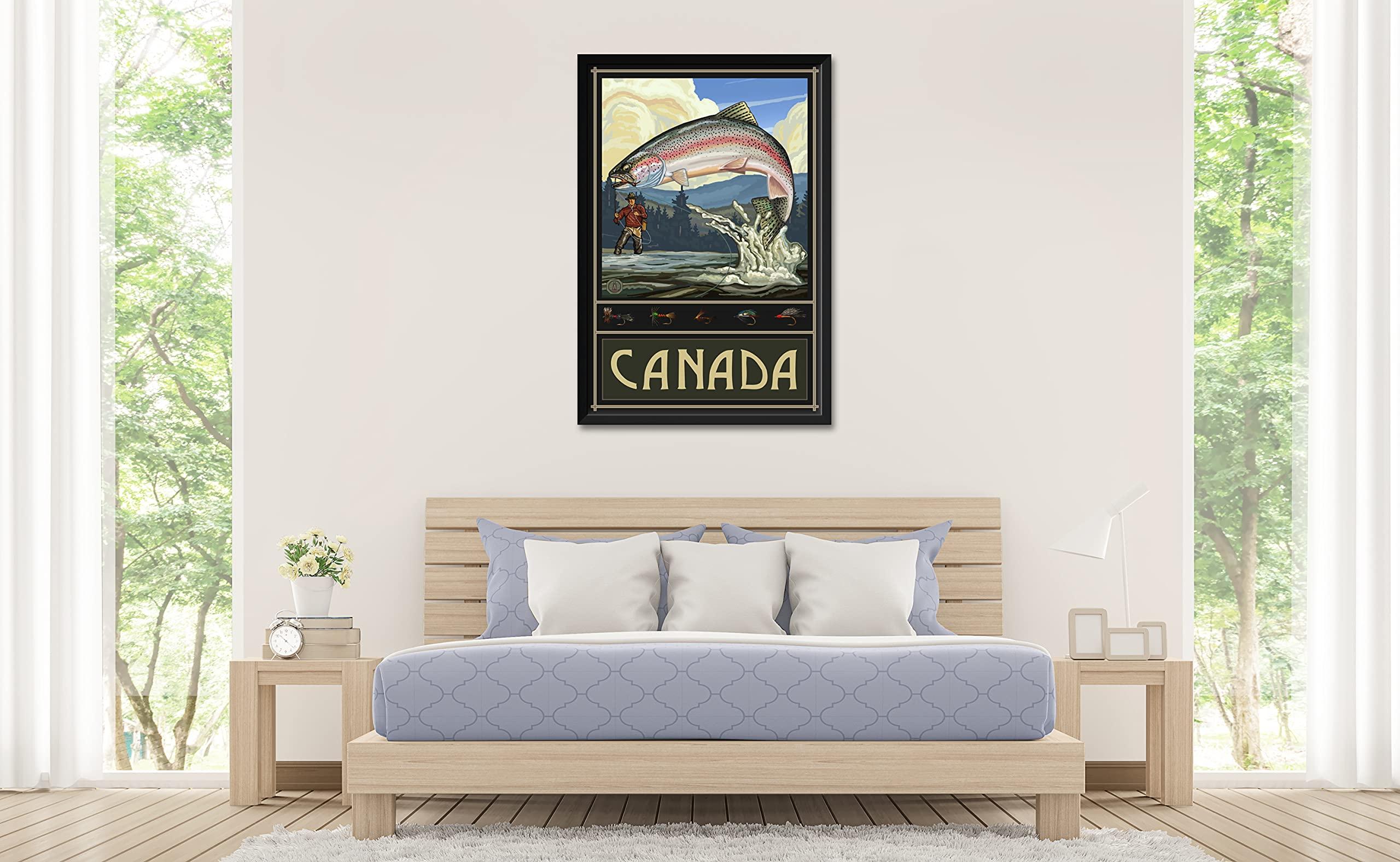 Northwest Art Mall Canada Fishing Professionally Framed Art Print from Travel Artwork by Artist Paul A. Lanquist Framed Art Size: 32\" x 47\"