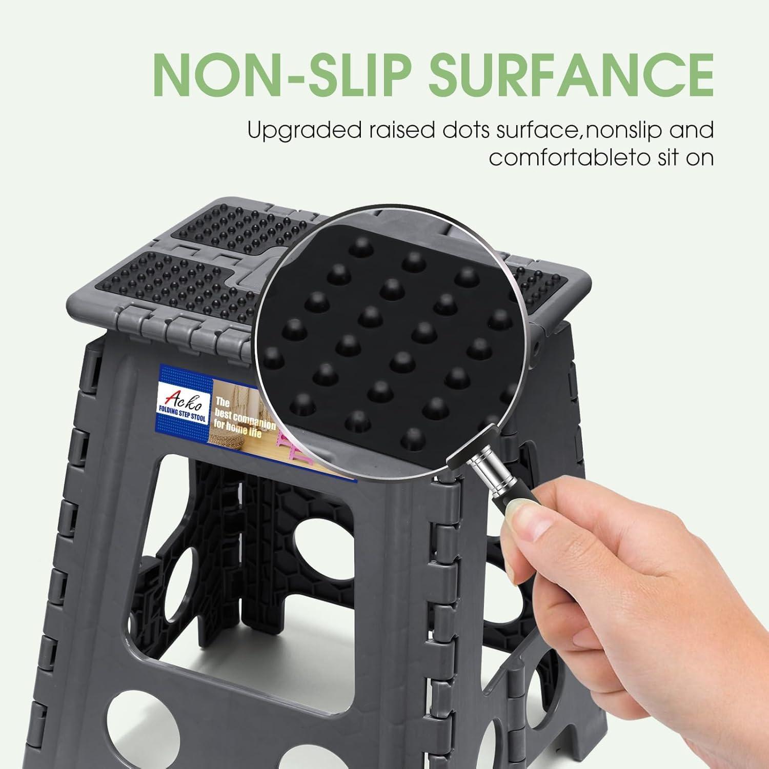 ACKO ACKO Folding Step Stool Foldable 16 Inch Stools for Adults and Kids,Plastic Stools Tall 400 lbs Capacity,Collapsible Stool for Kitchen, Stepping Foot Stool with Handle,Dot Grey 6Pack