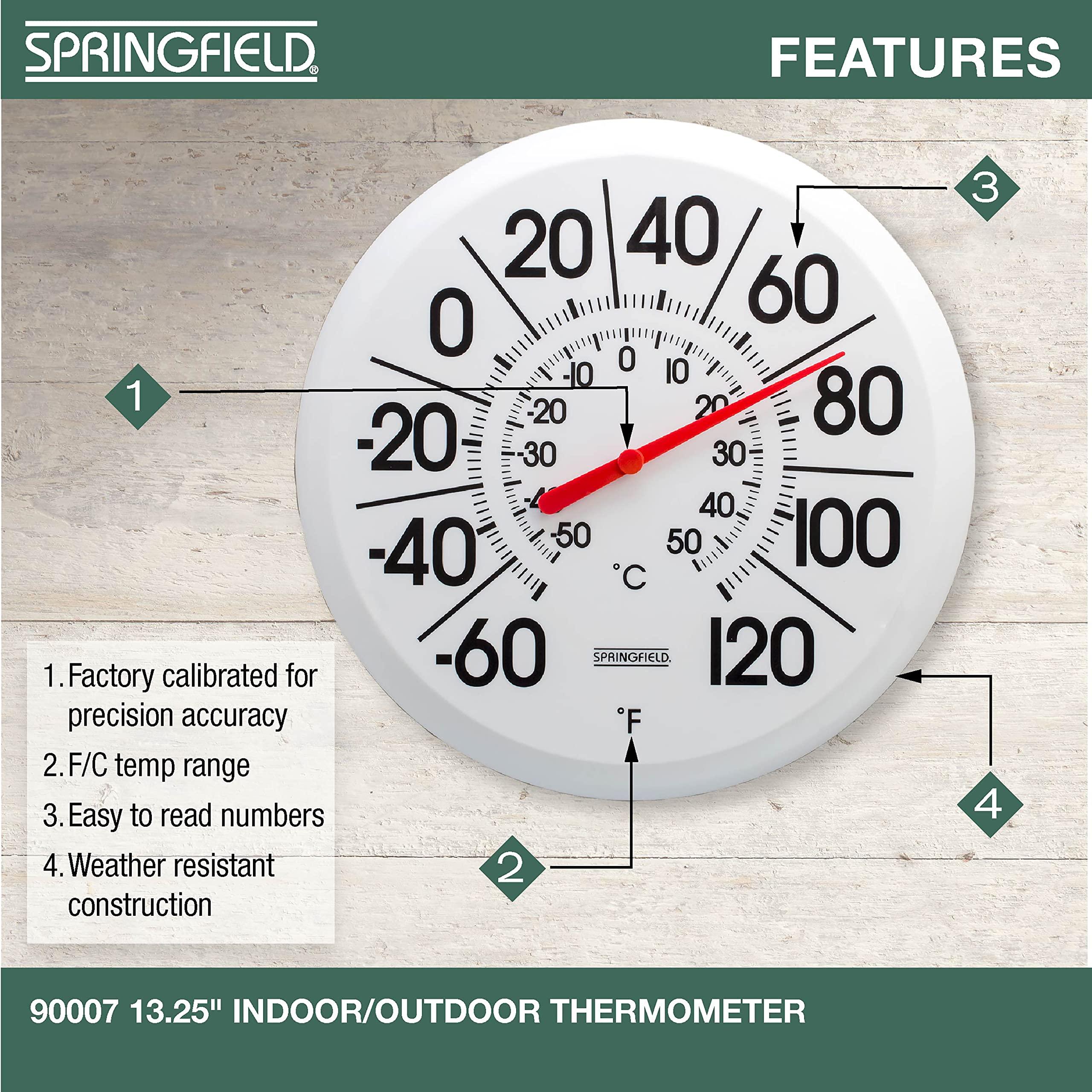 Springfield Springfield Indoor Outdoor Big and Bold Thermometer with Mounting Bracket, Easy to Read Numbers for Patio, Pool, and Indoor Areas, 13.25-Inch, White