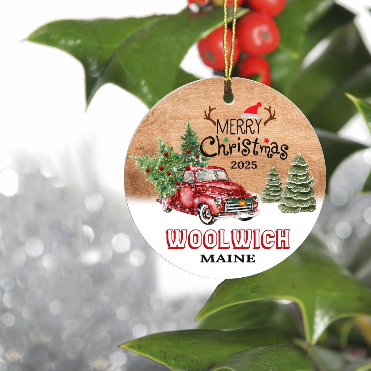 FamilyGift Christmas Tree Ornaments 2024 - Woolwich Maine Ornament Hometown Custom City State - Keepsake Gift Ideas Woolwich ME Ornament 3\" for Friend and Housewarming