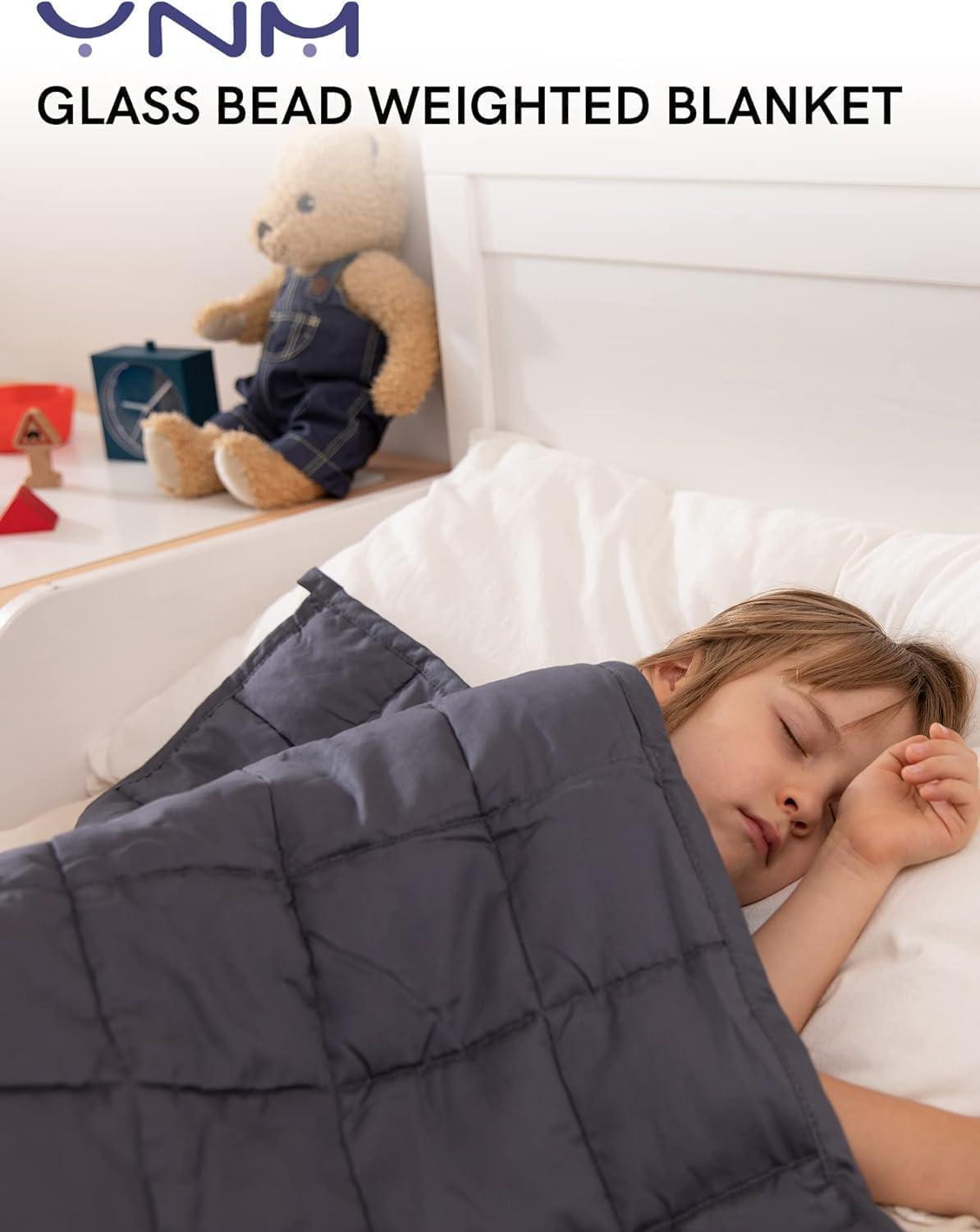 YnM YnM Exclusive Weighted Blanket, Soothing Cotton, Smallest Compartments with Glass Beads, Bed Blanket for One Person of 90lbs, Ideal for Twin Bed (41x60 Inches, 10 Pounds, Dark Grey)