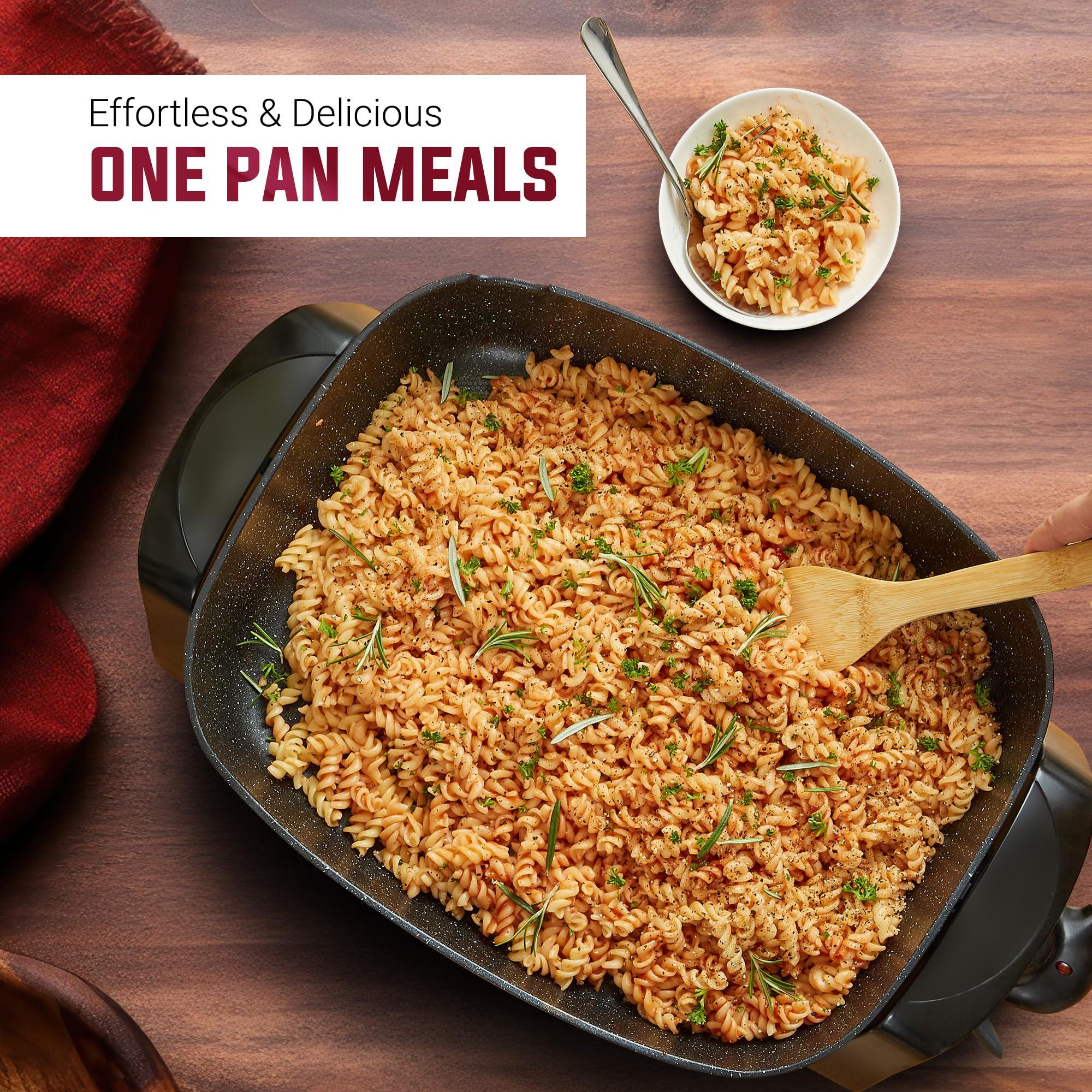 Elite Gourmet Elite Gourmet EG6203 Extra Deep 16"x13"x3.2" (10.5Qt.) Scratch Resistant, Easy Pour Spout, Dishwasher Safe, Non-stick Electric Skillet with Vented Glass Lid, Adjustable Temperature, Black