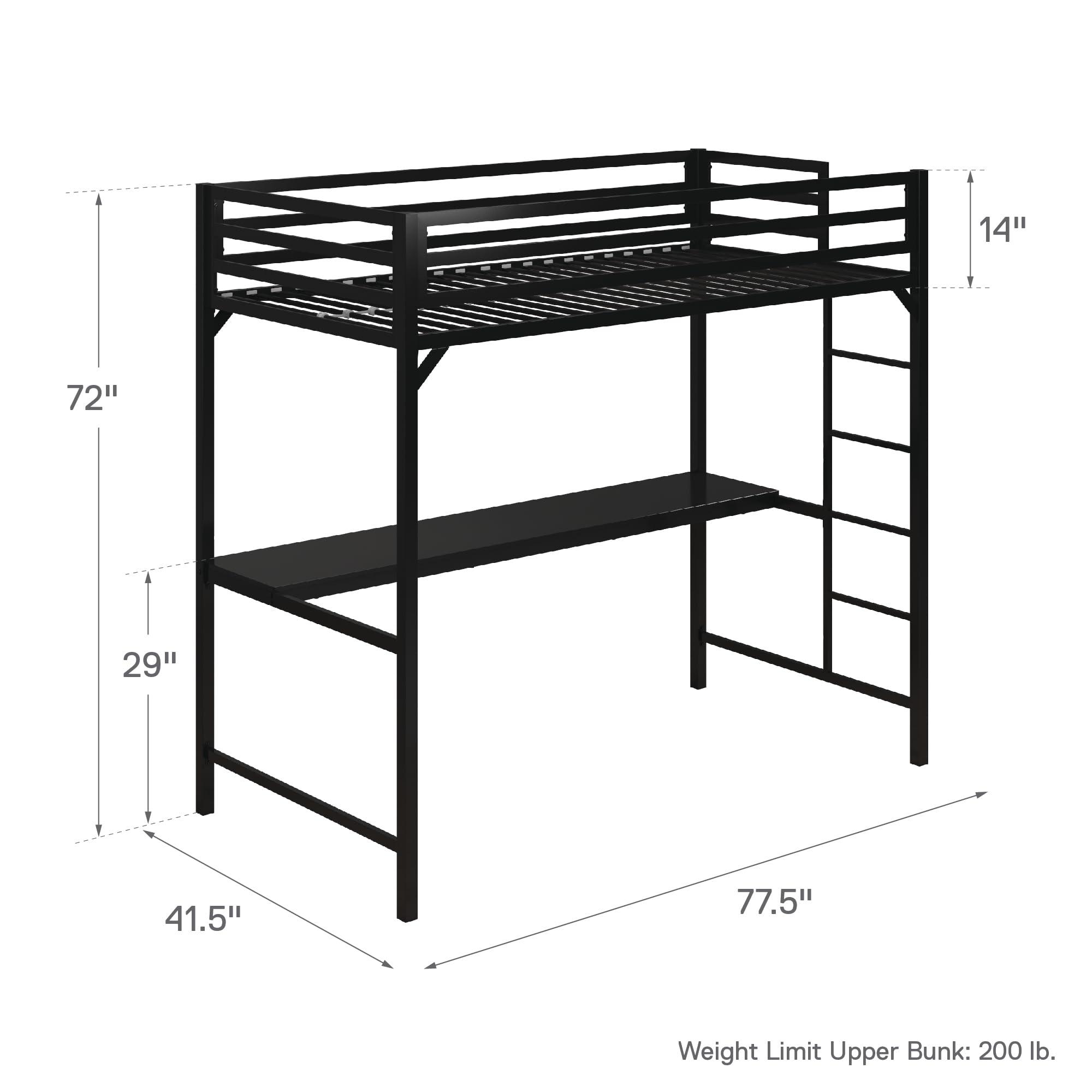 DHP DHP Miles Metal Twin Loft Bed with Desk, Black